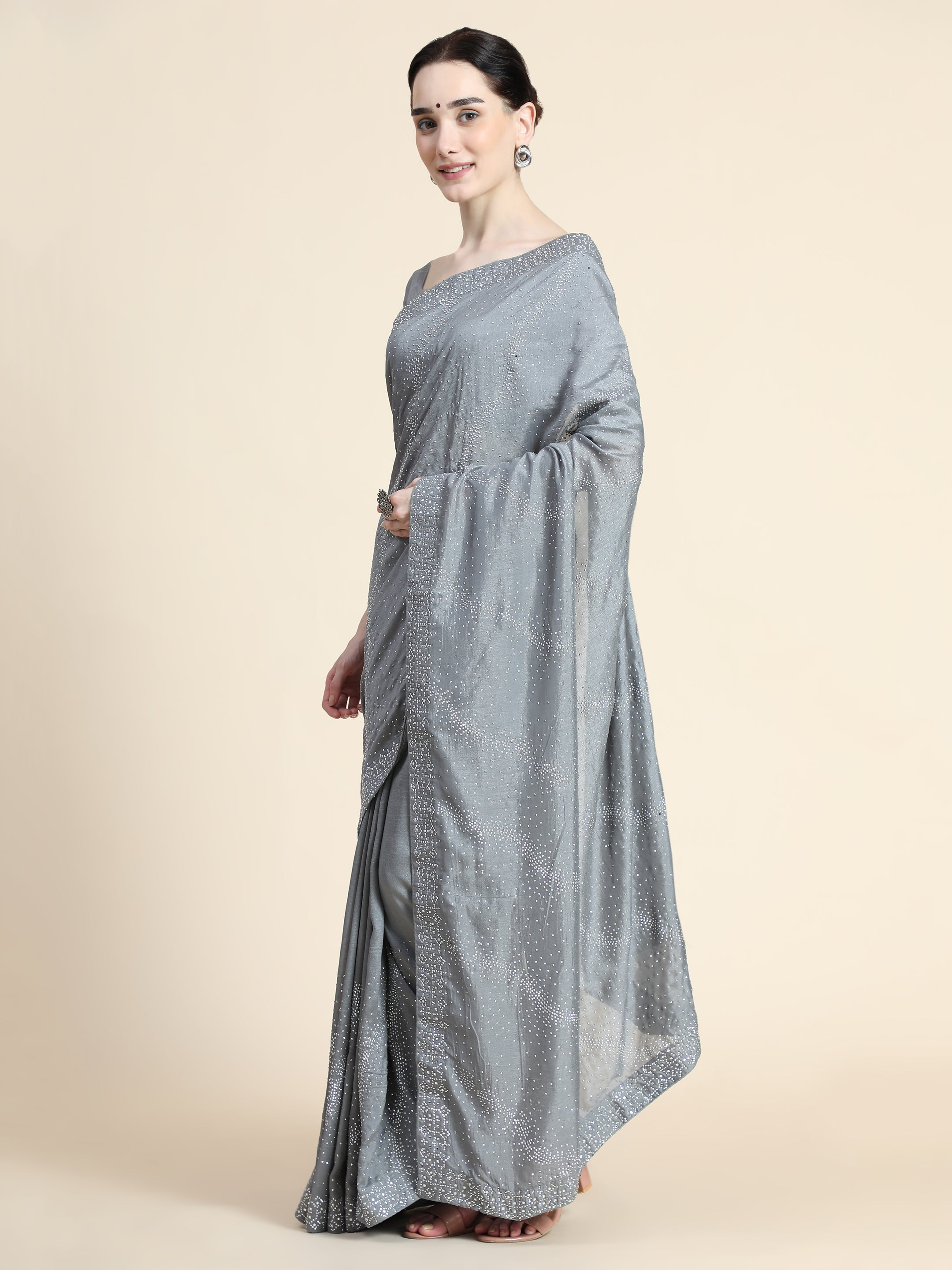 Women's Vichitra Saree With Blouse Piece (GREY)