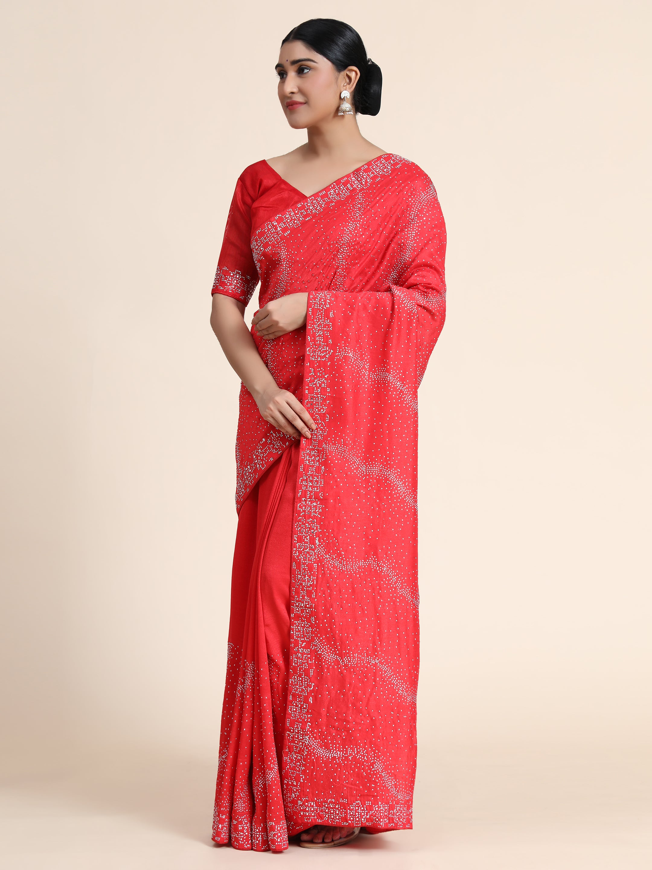 Women's Vichitra Saree With Blouse Piece (RED)