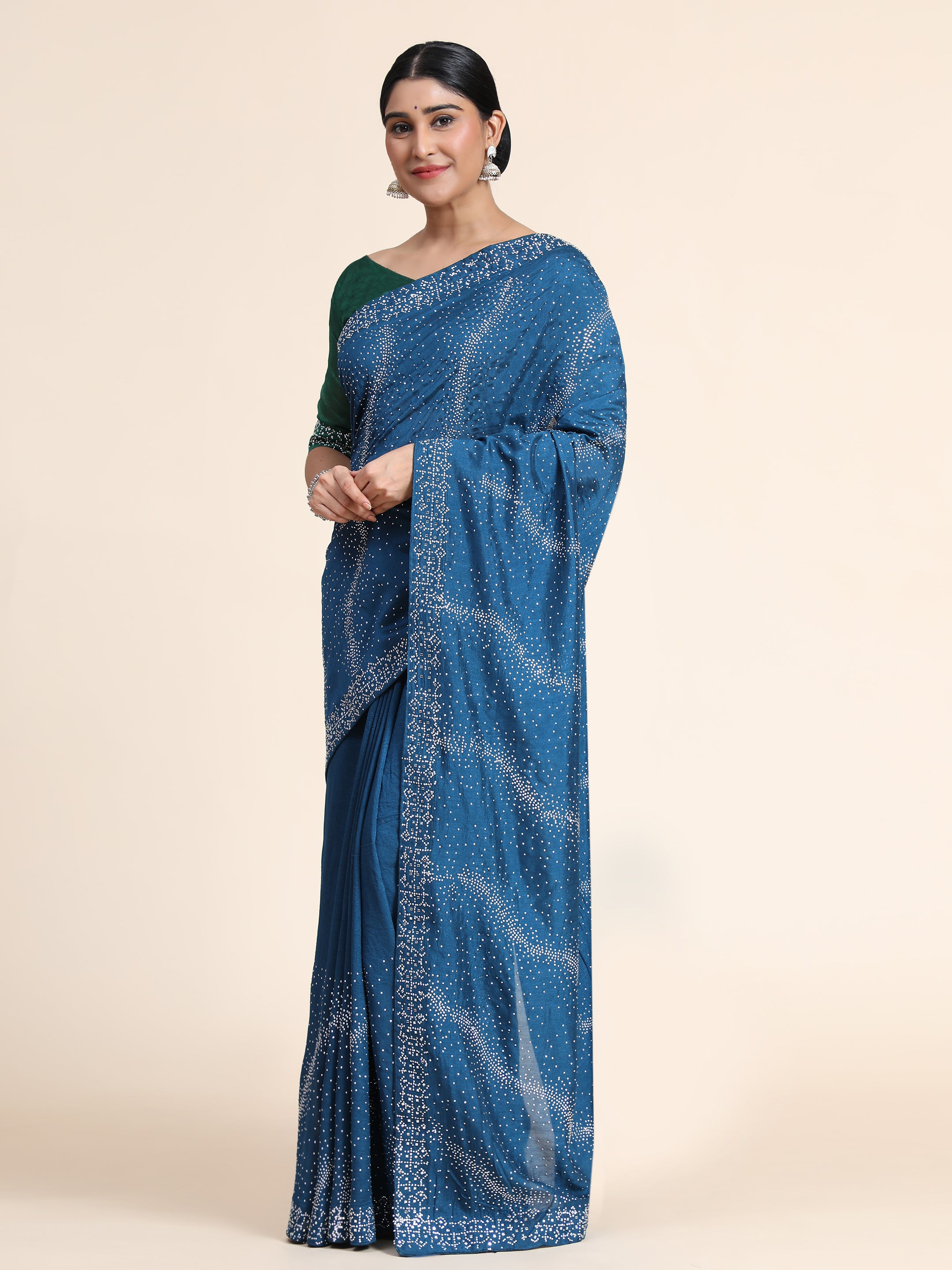 Women's Vichitra Saree With Blouse Piece (MORPICH)