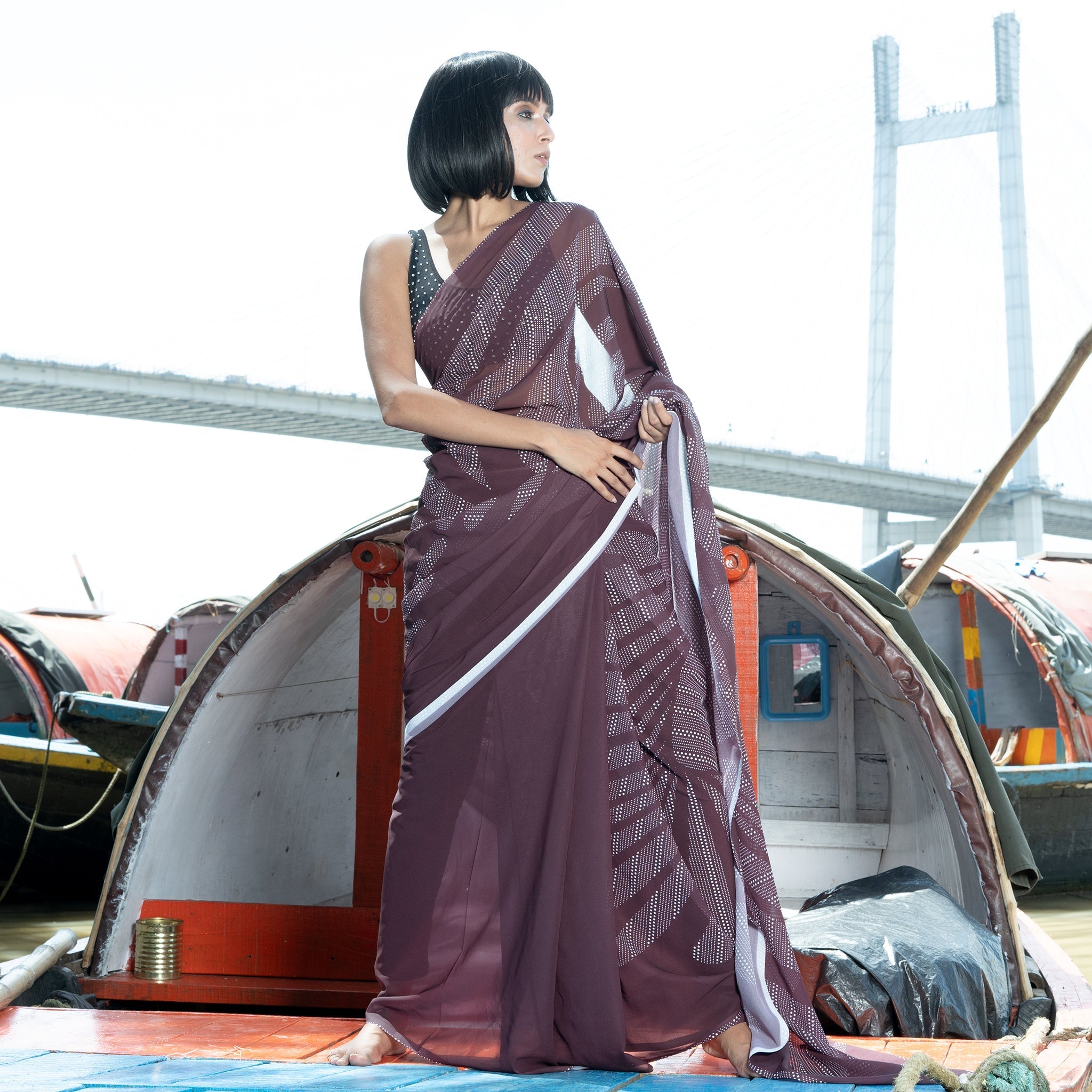 Women's Galaxy Digital Printed Satin Georgette Saree