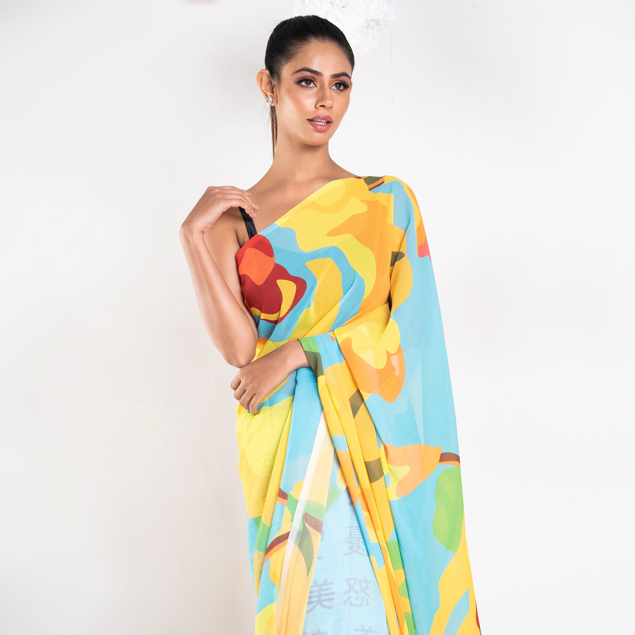 Women's Charlene Georgette Digital Printed Saree In Blue Color