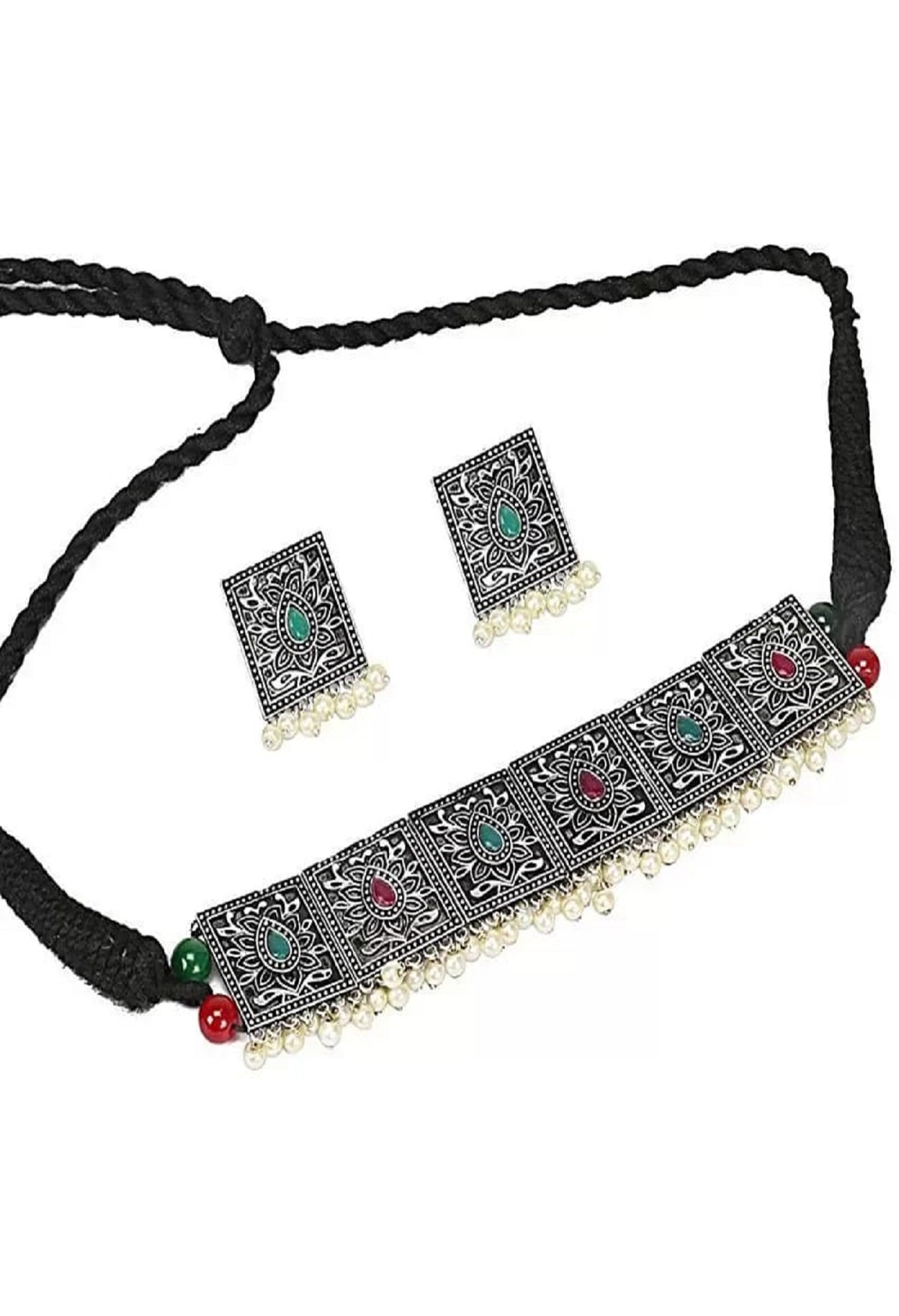 Women's Traditional Indian Design heavy Multi Stone Necklace Set Jkms_040