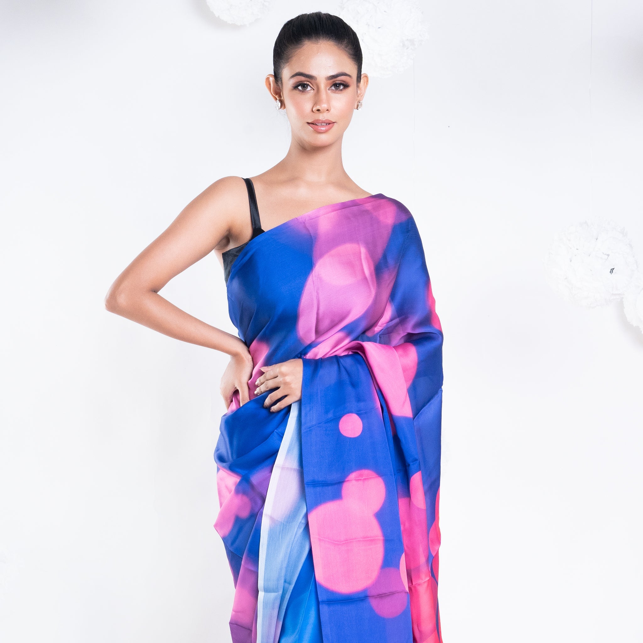 Women's Sara Satin Georgette Digital Printed Saree In Blue Color