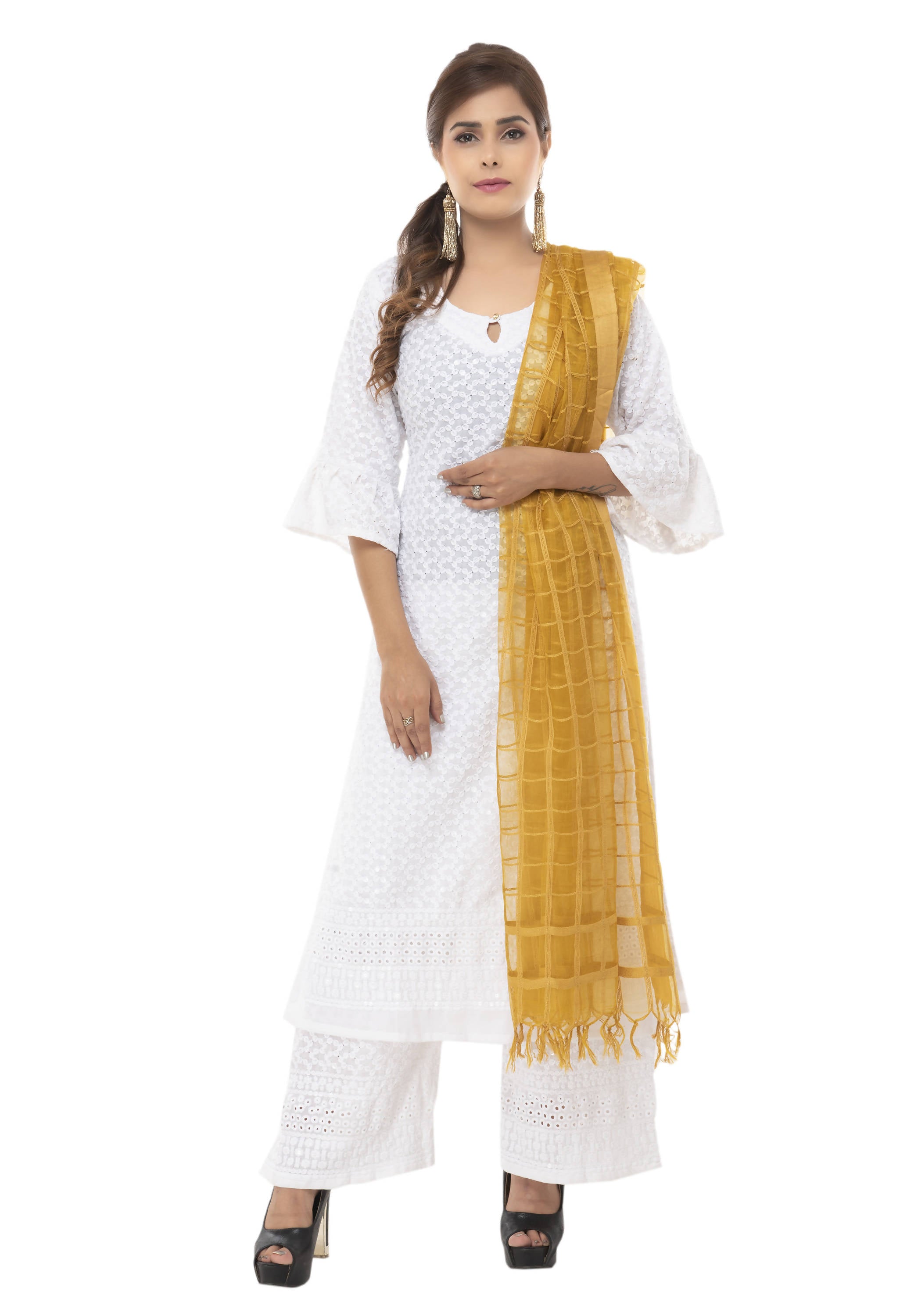 Women's Cotton Square Golden Dupatta Mfd0036