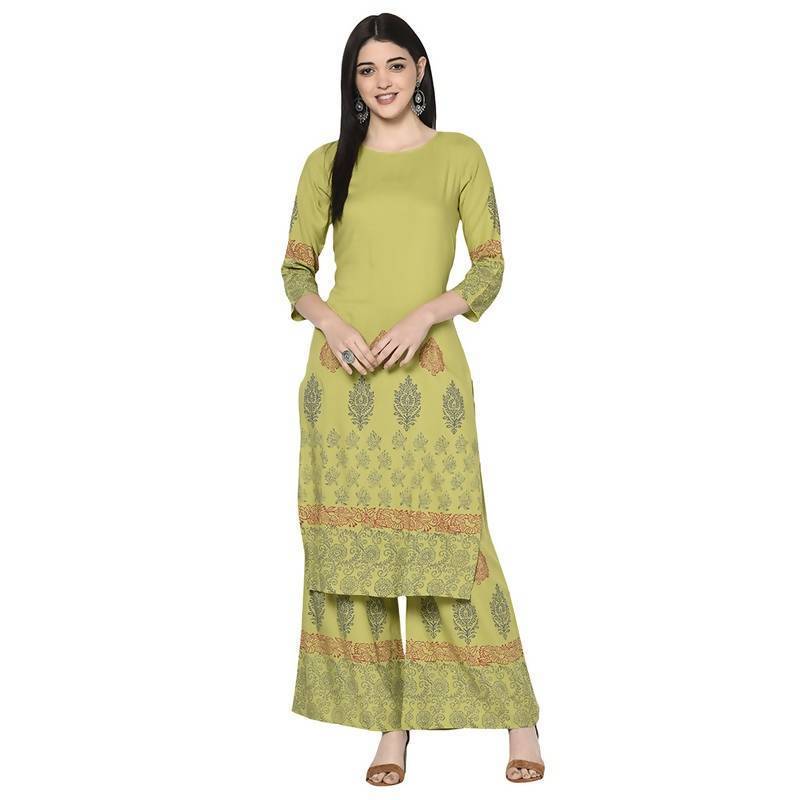 Women's Rayon Block print straight kurta Palazzo set
