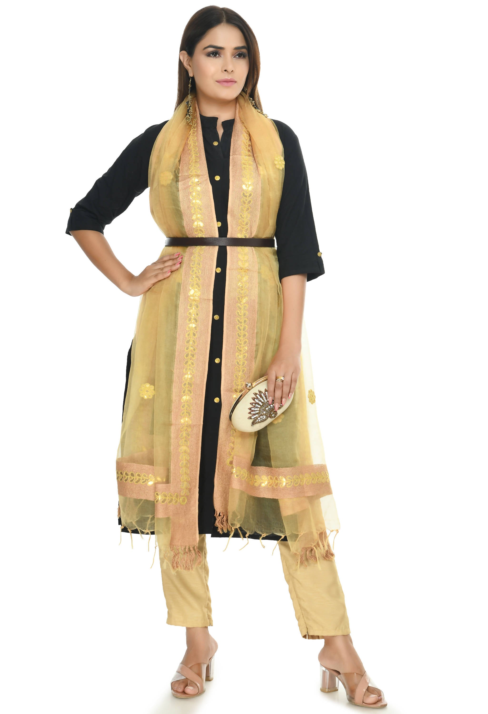 Women's Gota Patti Embroidery Golden Colour Dupatta Mfd0035