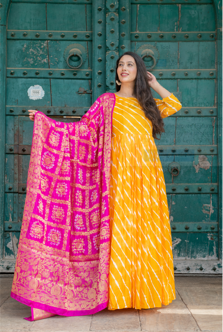 Anarkali dress with cheap banarasi dupatta