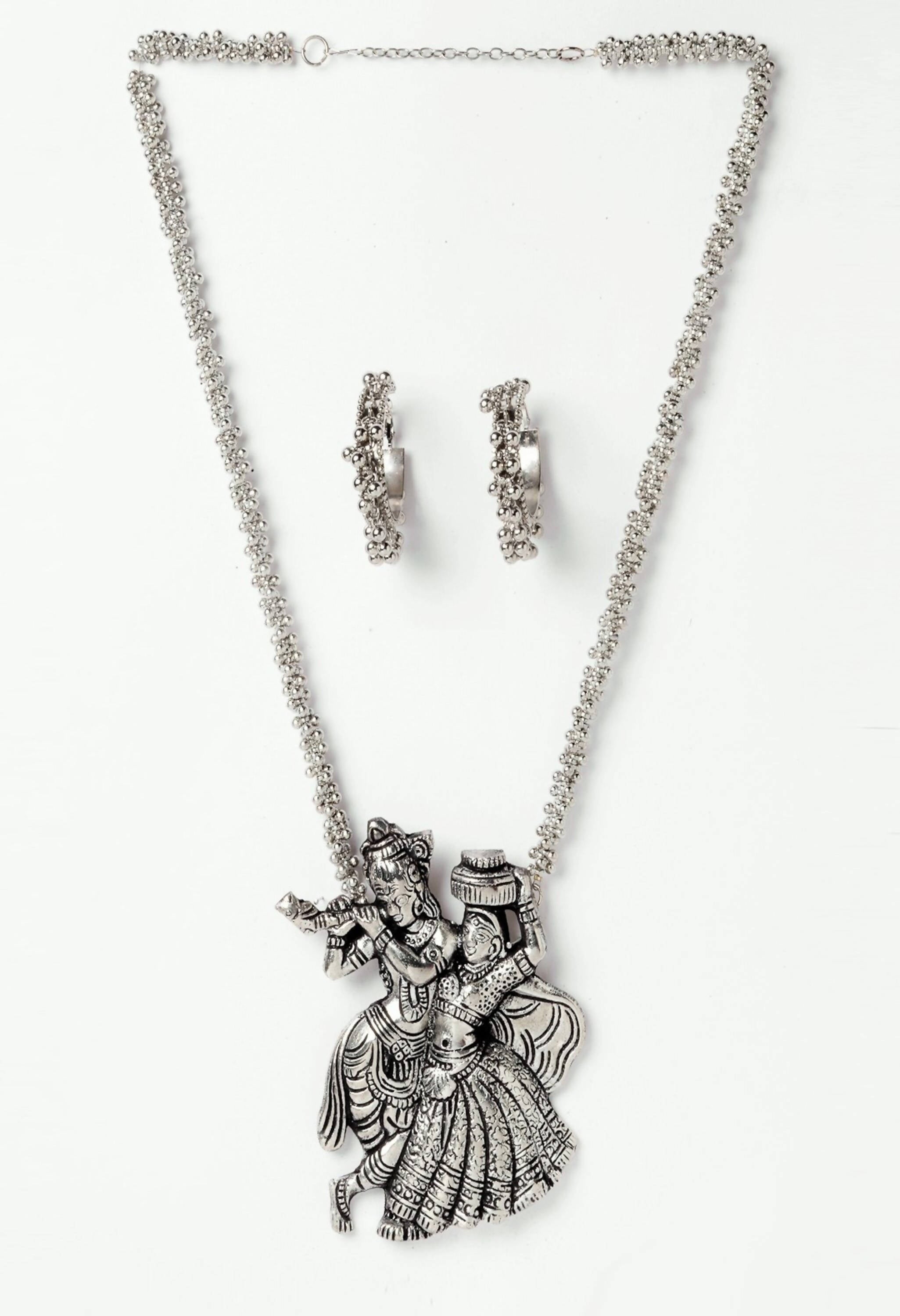 Johar Kamal German Silver Oxidised Necklace Radha Kishan Design Comb