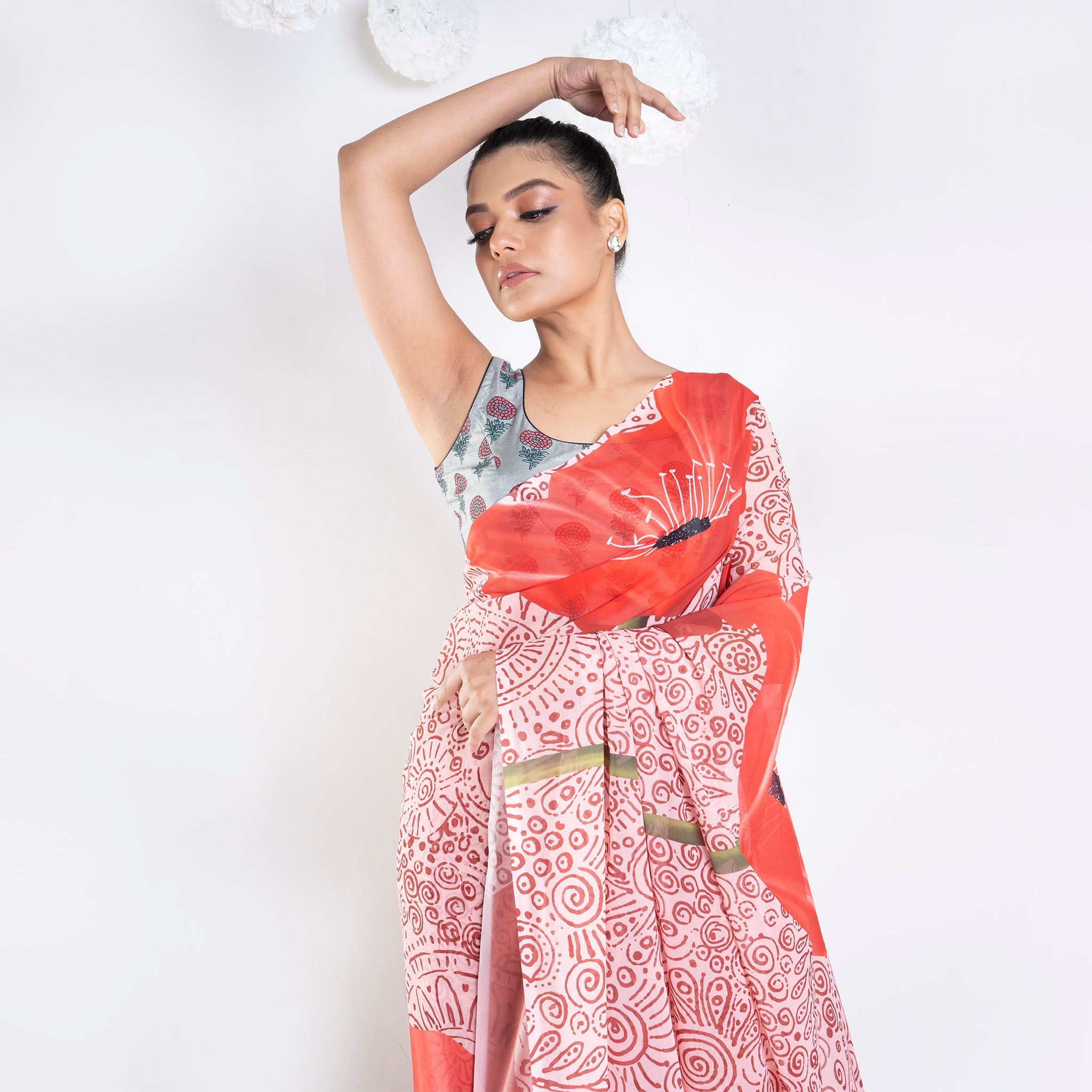 Women's Cosette Georgette Digital Printed Saree In Vintage Pink Color