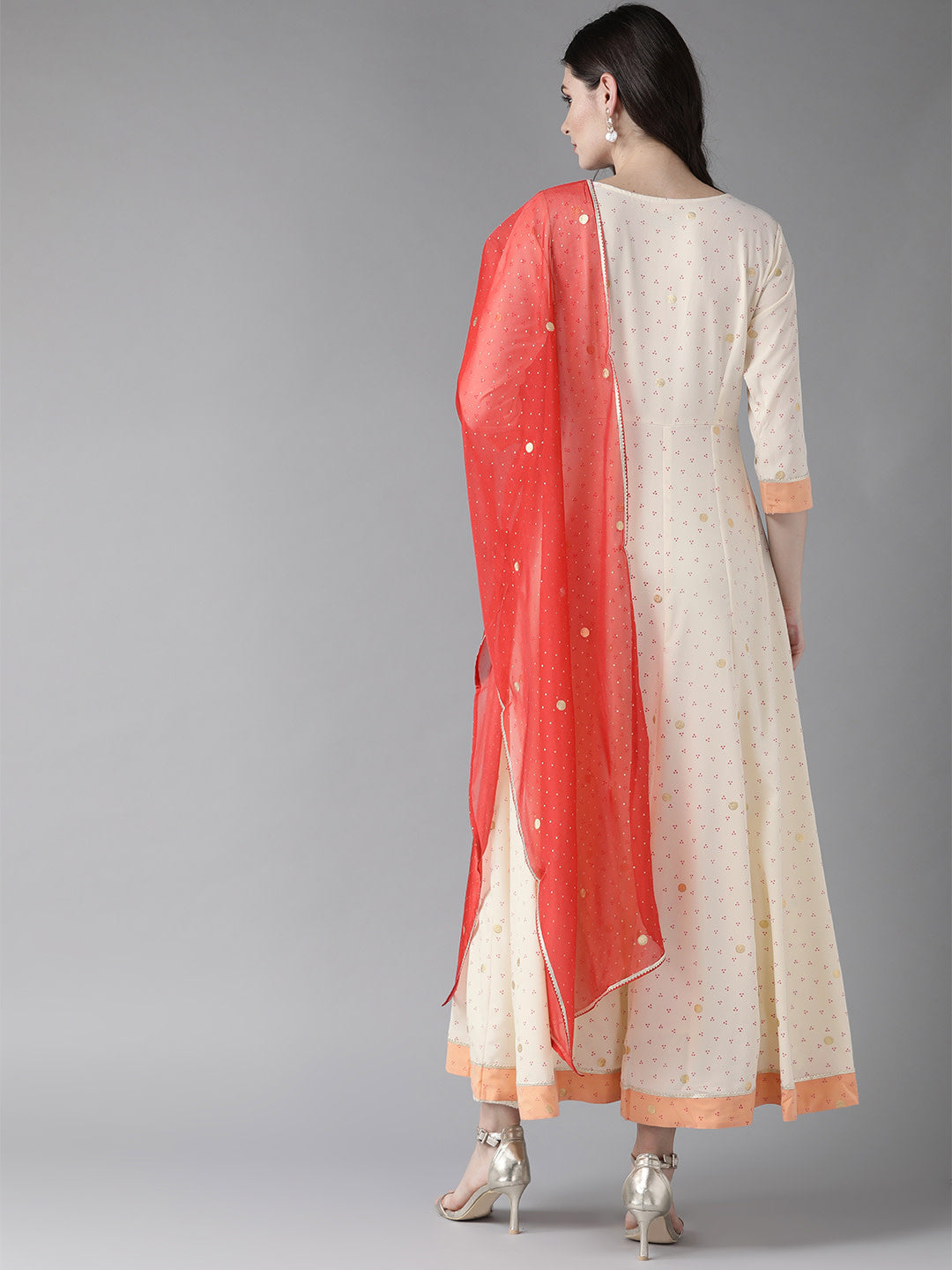 Women's S Cream Kurta With Dupatta Set
