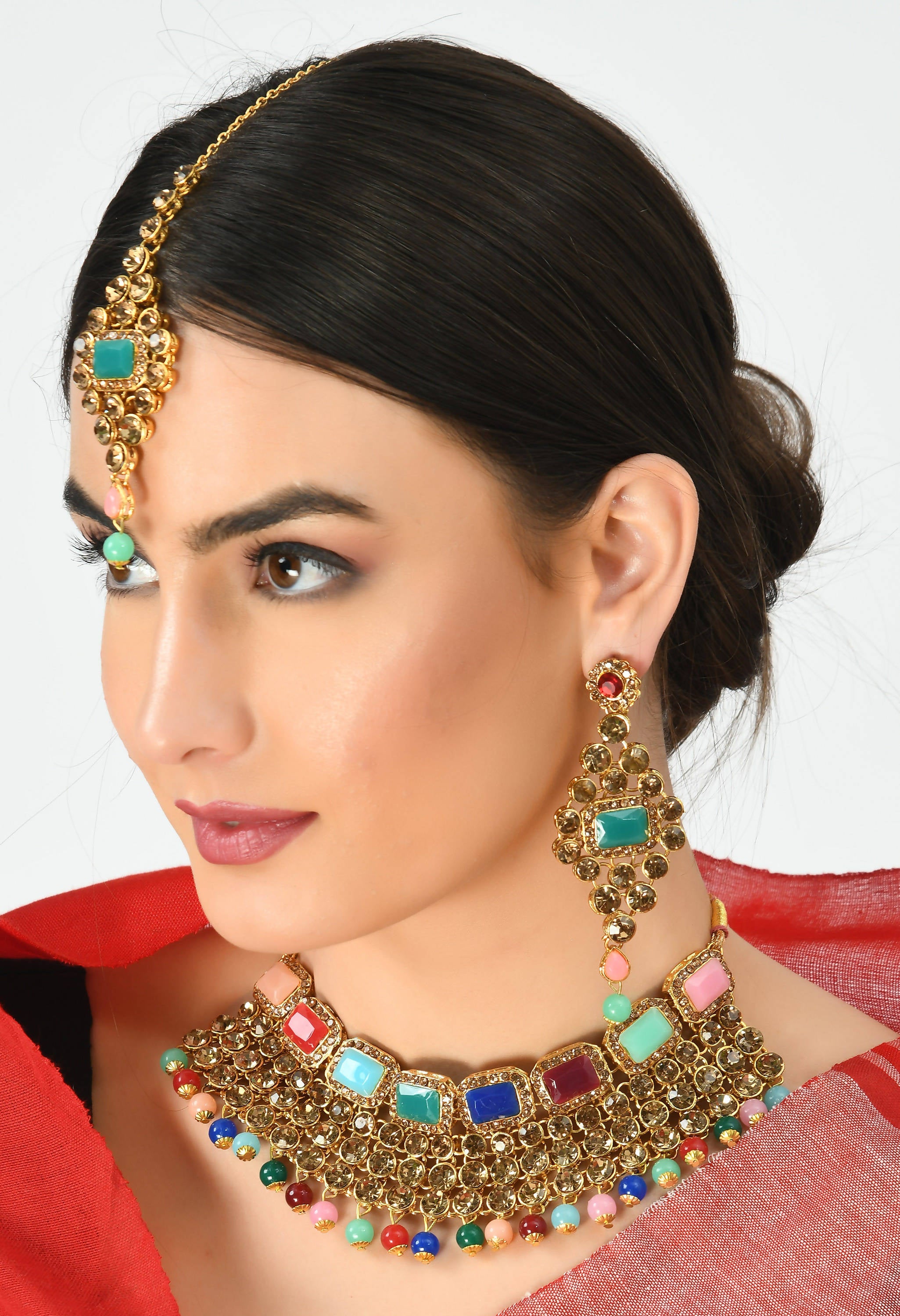 Johar Kamal Traditional Rajwadi Design Heavy Multi Color Necklac