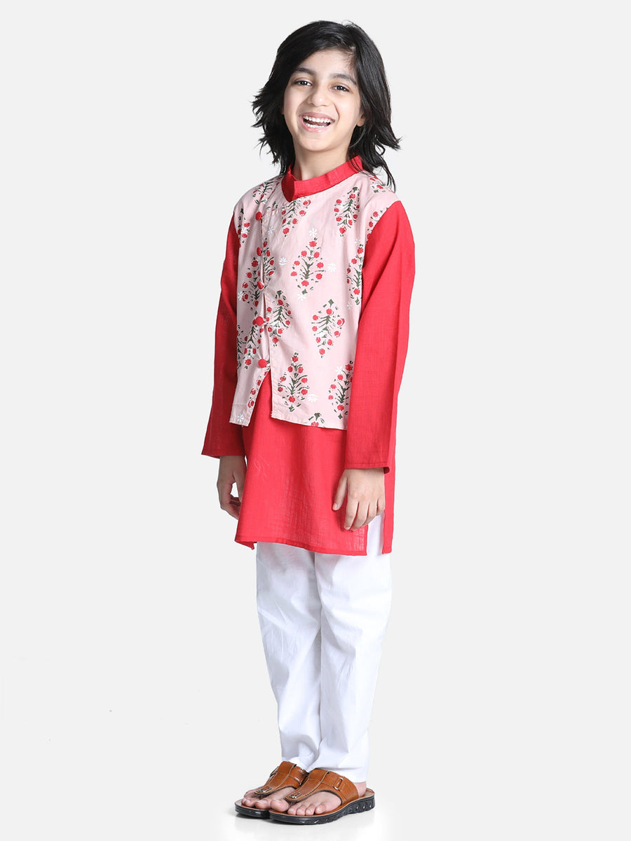 Boy's Peach Cotton Kurta Sets Bownbee Trendia