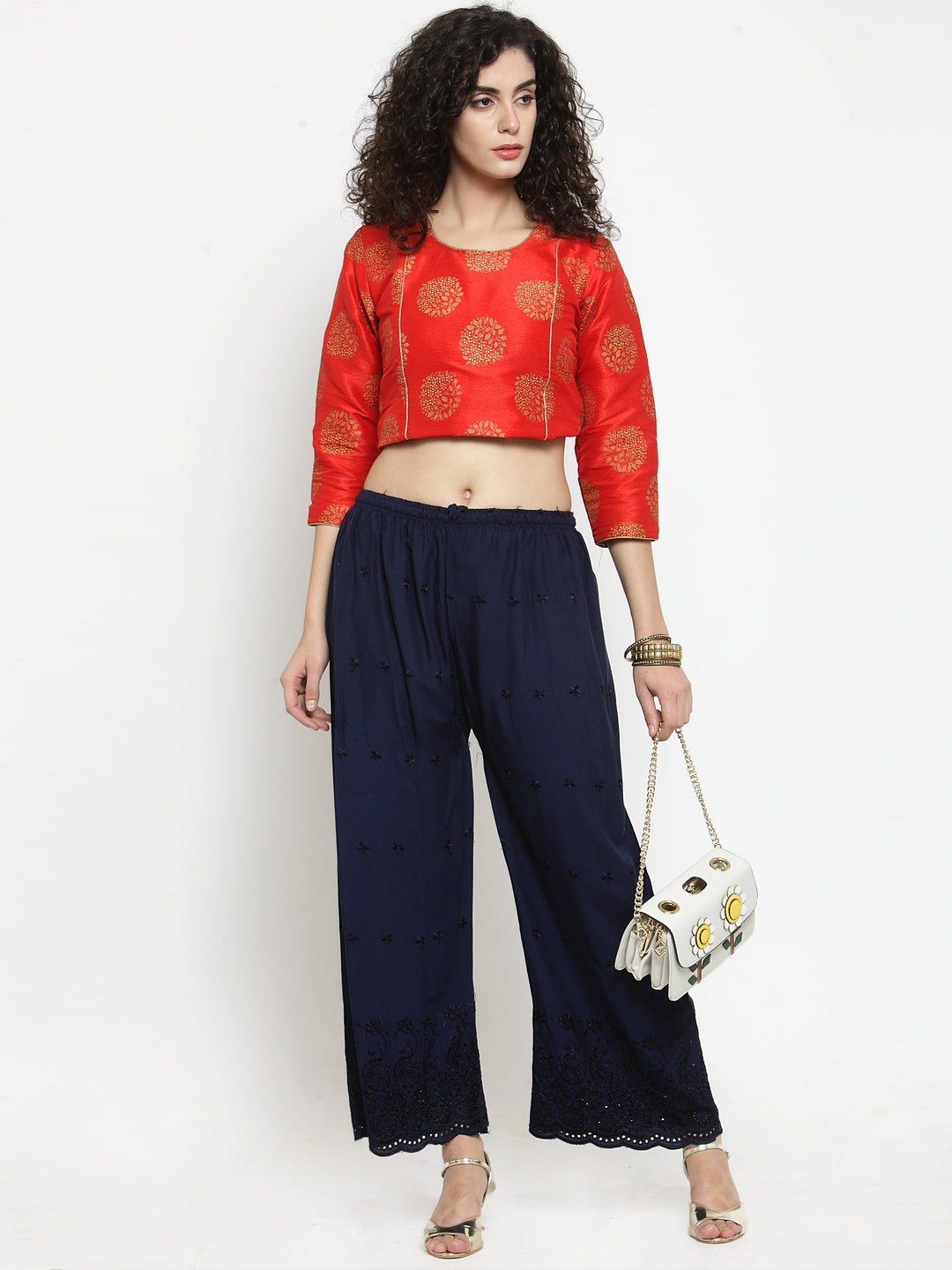 Women's Navy Blue Chikankari Rayon Palazzo