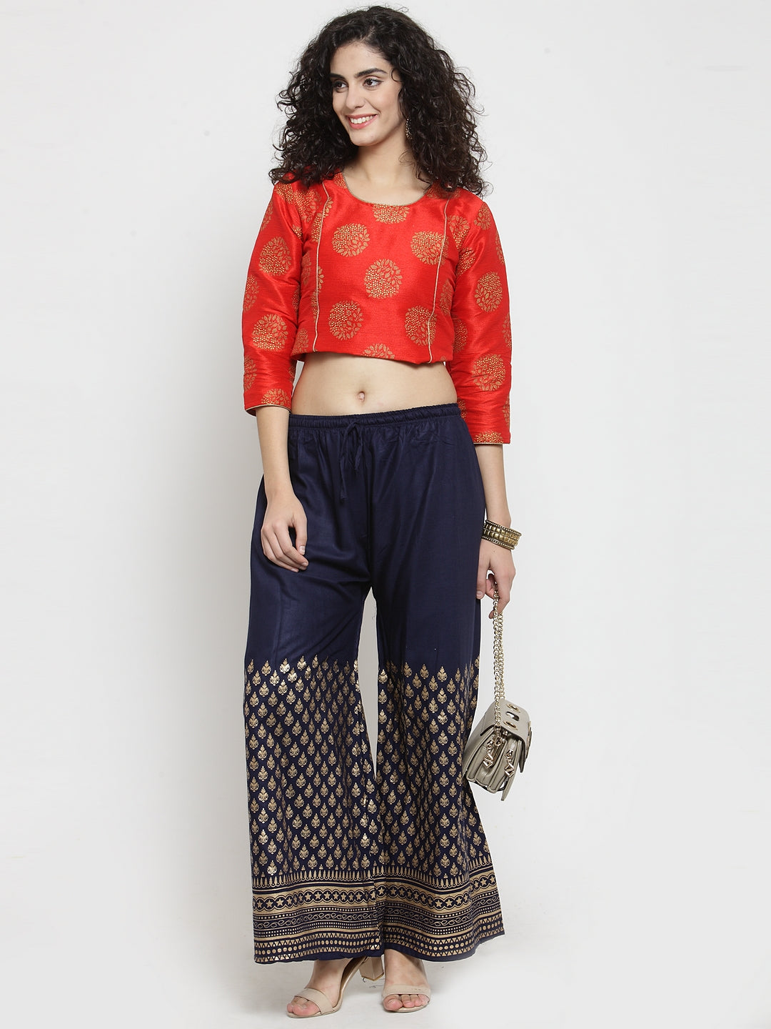 Women's Navy Blue Printed Rayon Palazzo