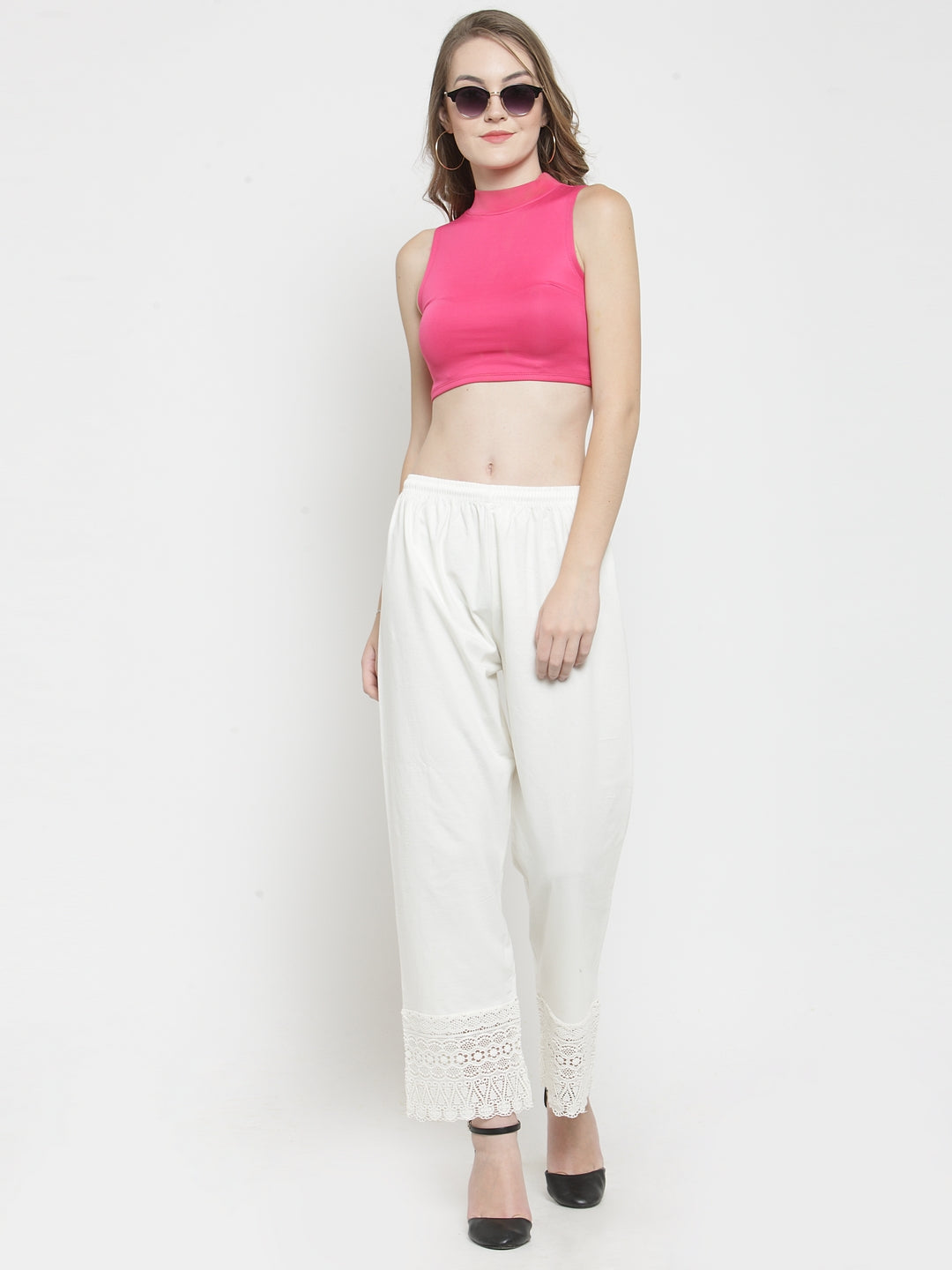 Women's Off-White Viscose Lace Palazzo