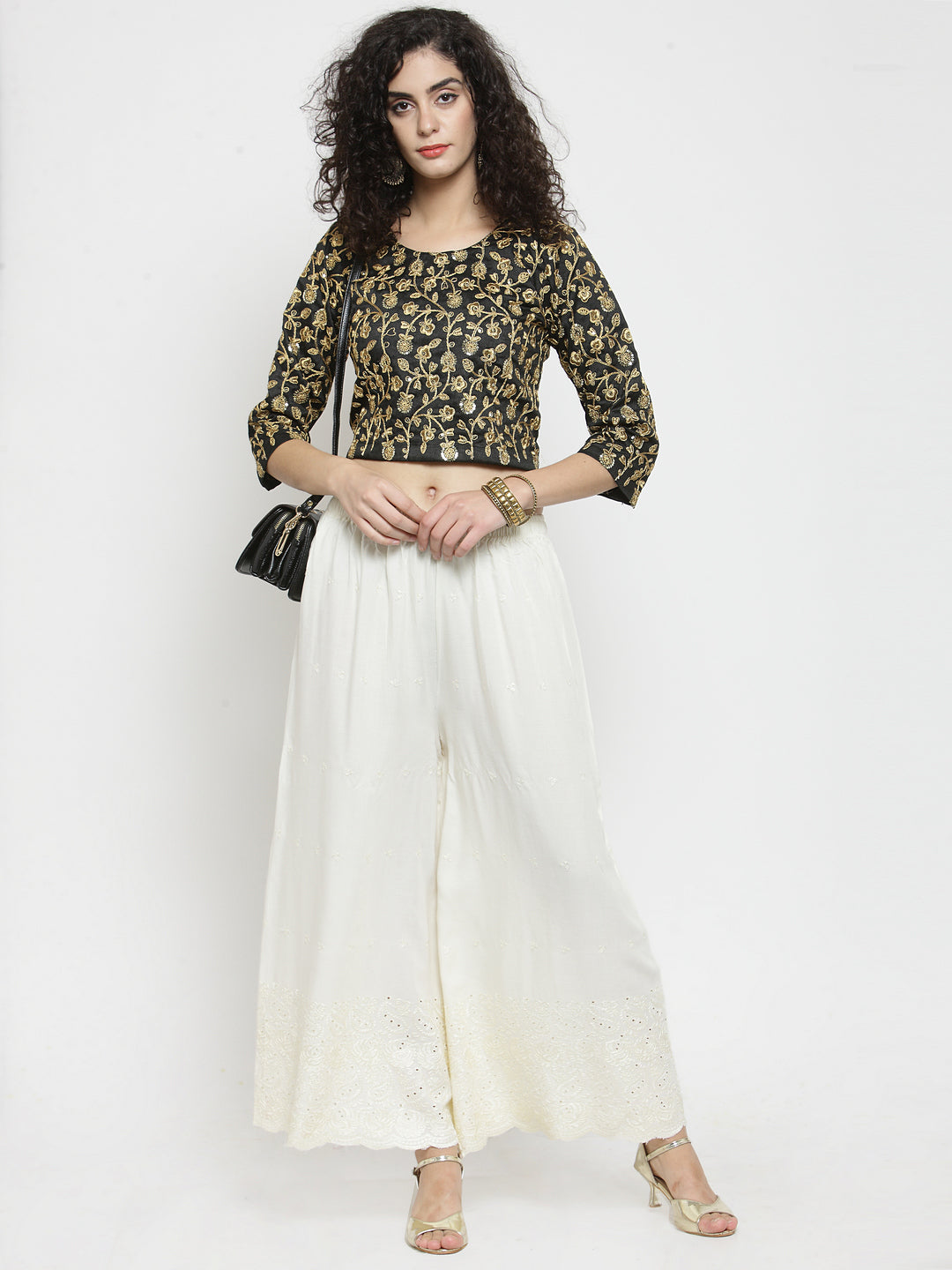 Women's Off-White Half Chikankari Rayon Sharara