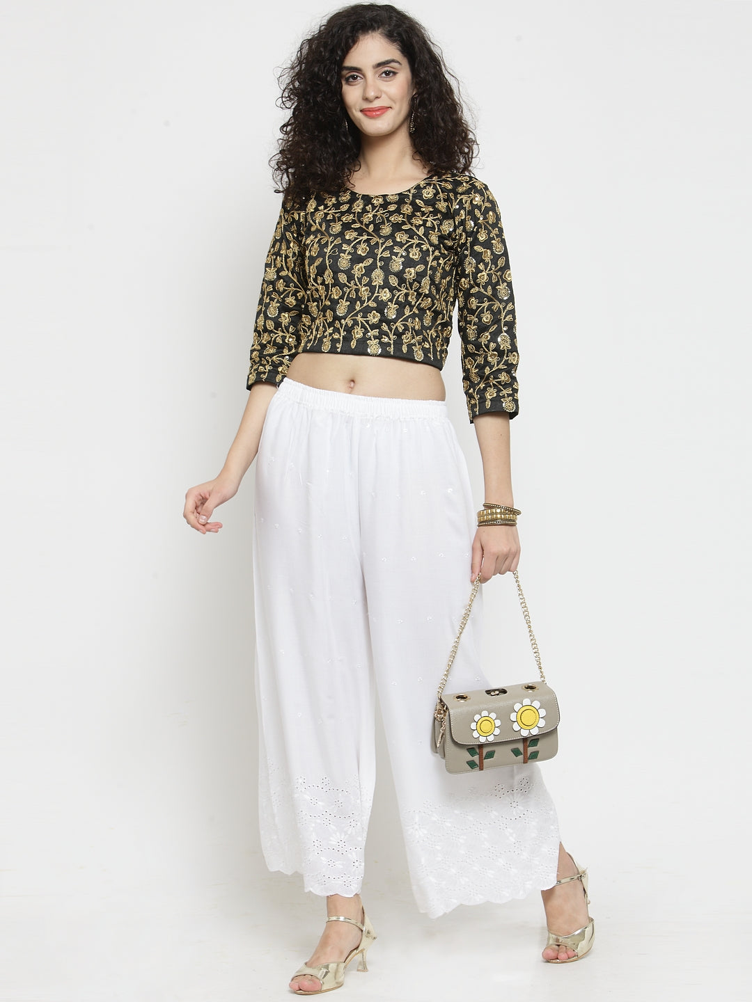 Women's White Half Chikankari Rayon Sharara