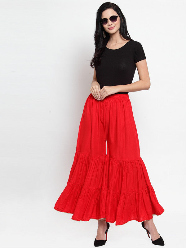 Women's Red Flared Solid Gharara