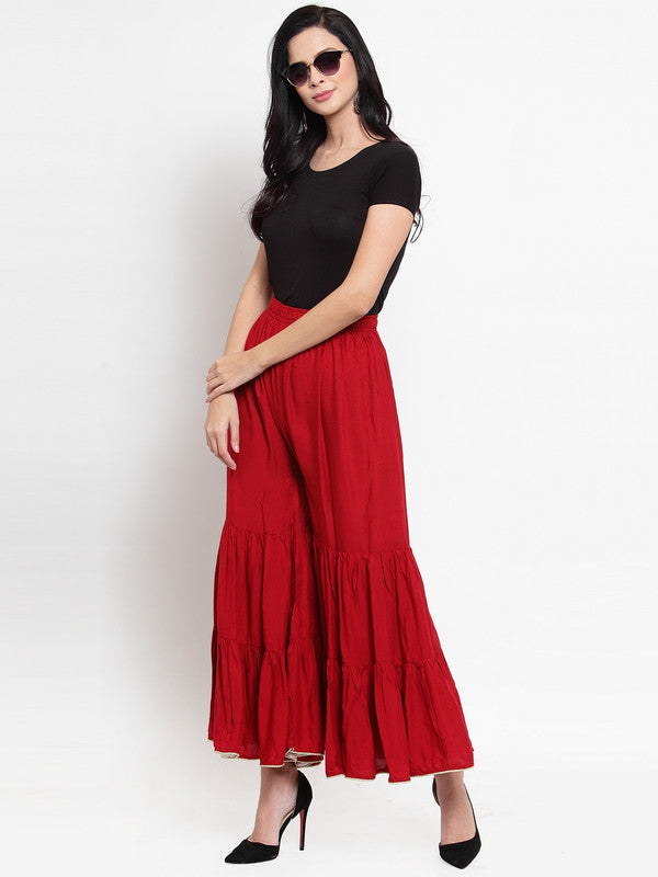 Women's Maroon Flared Solid Gharara