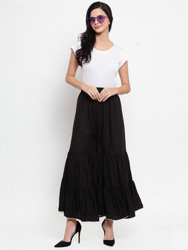 Women's Black Flared Solid Gharara