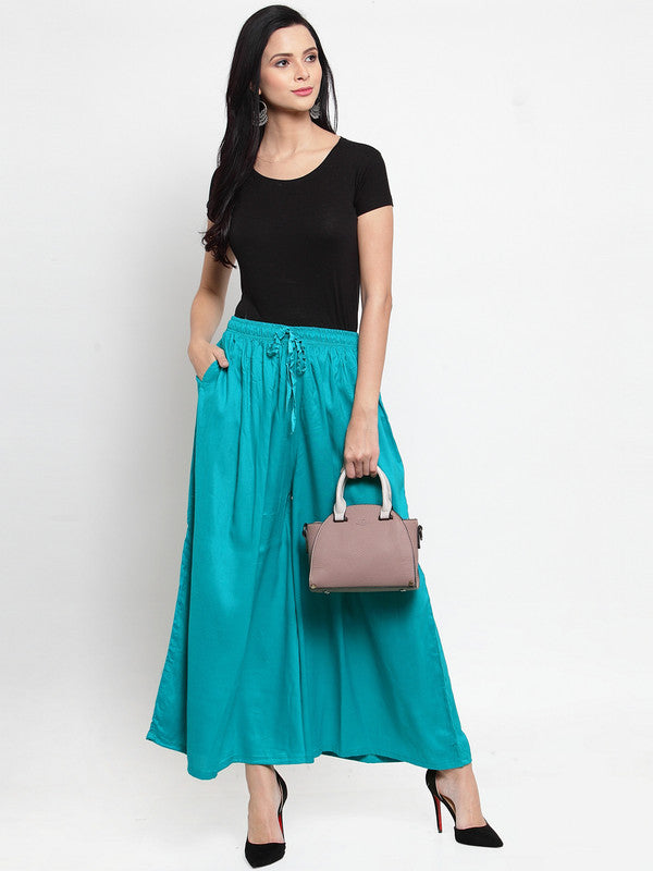 Women's Turquoise Blue Solid Rayon Sharara