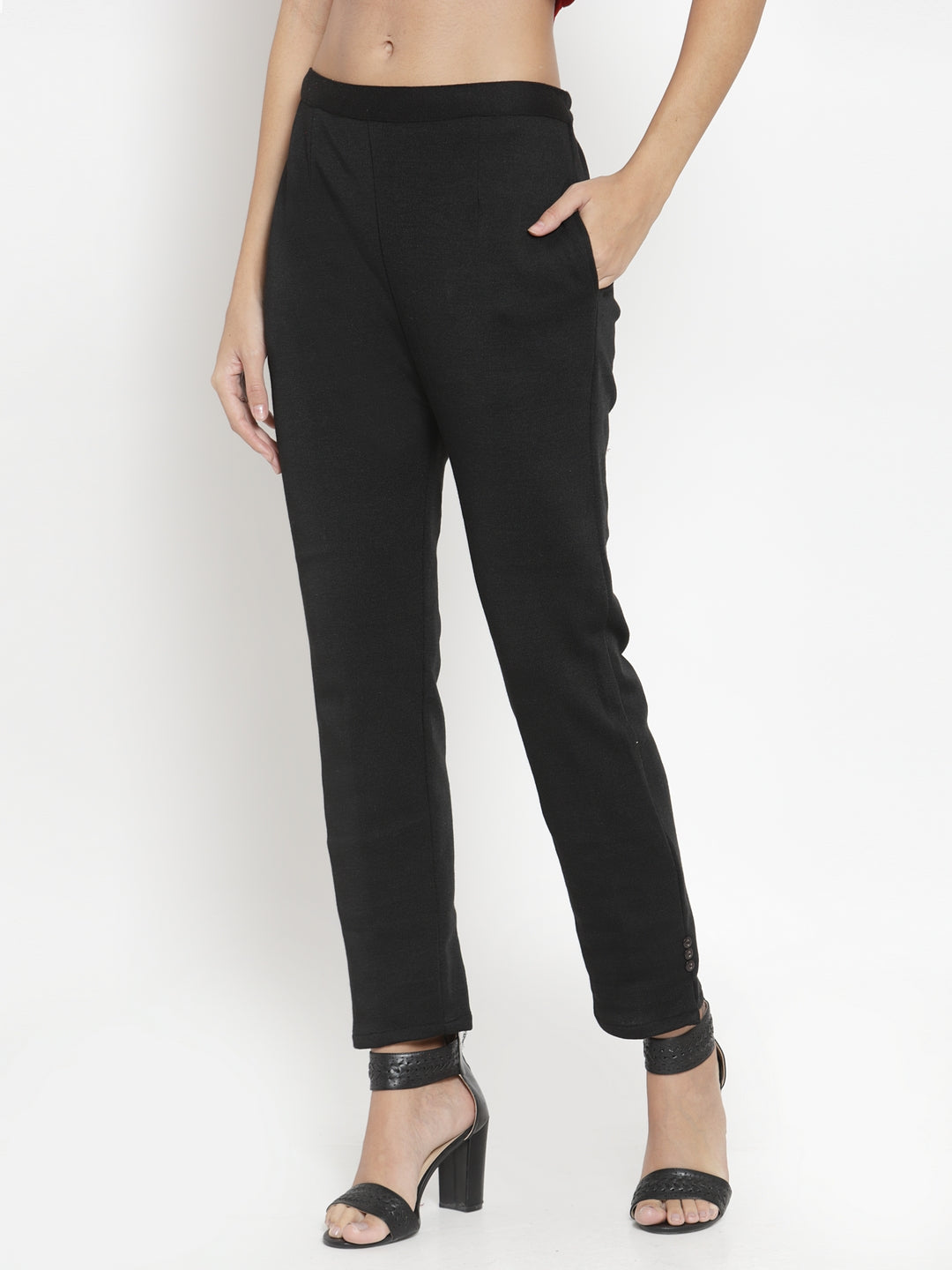 Women's Black Woolen Pencil Pant