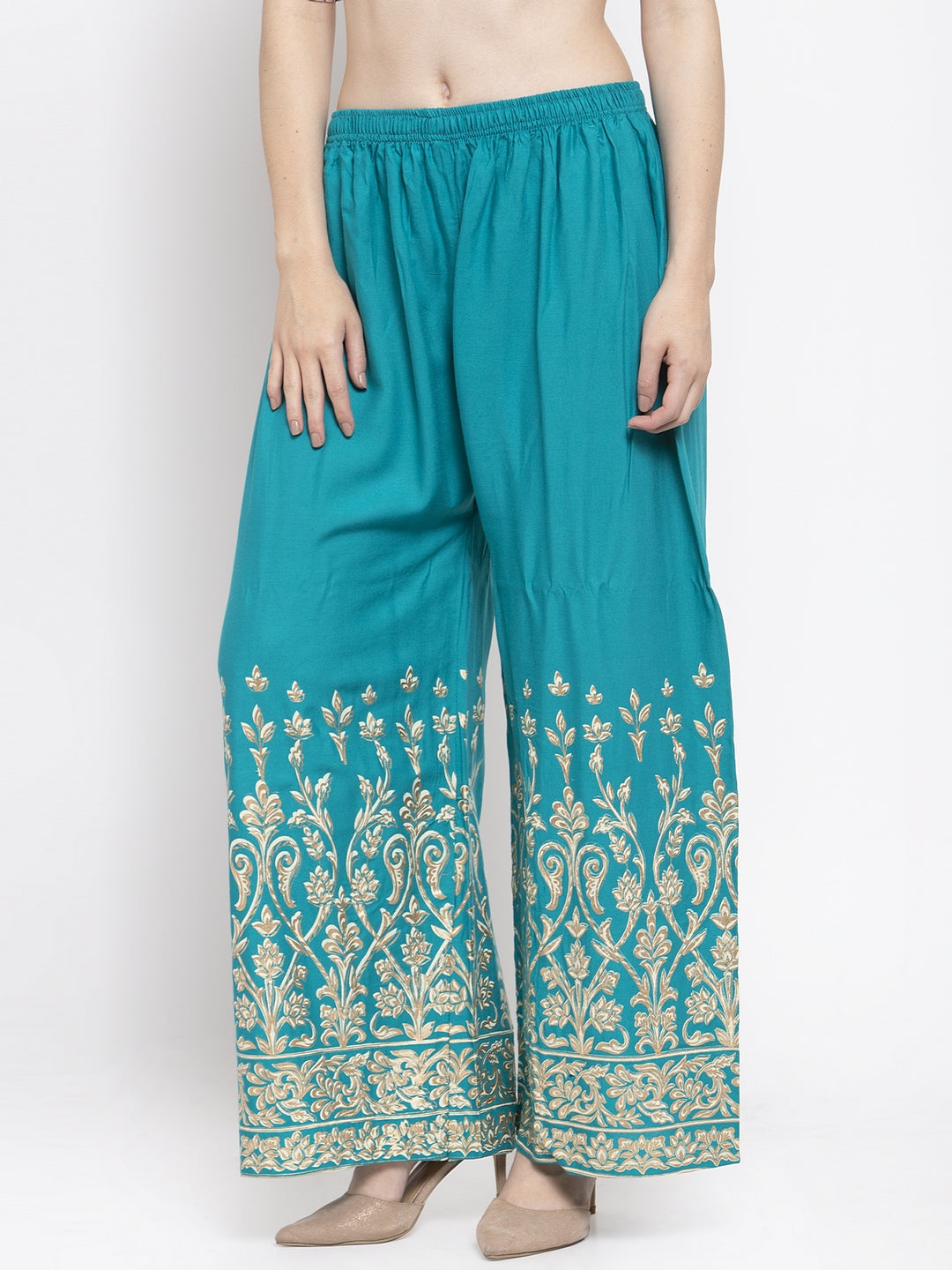 Women's Turquoise Rayon Printed Palazzo