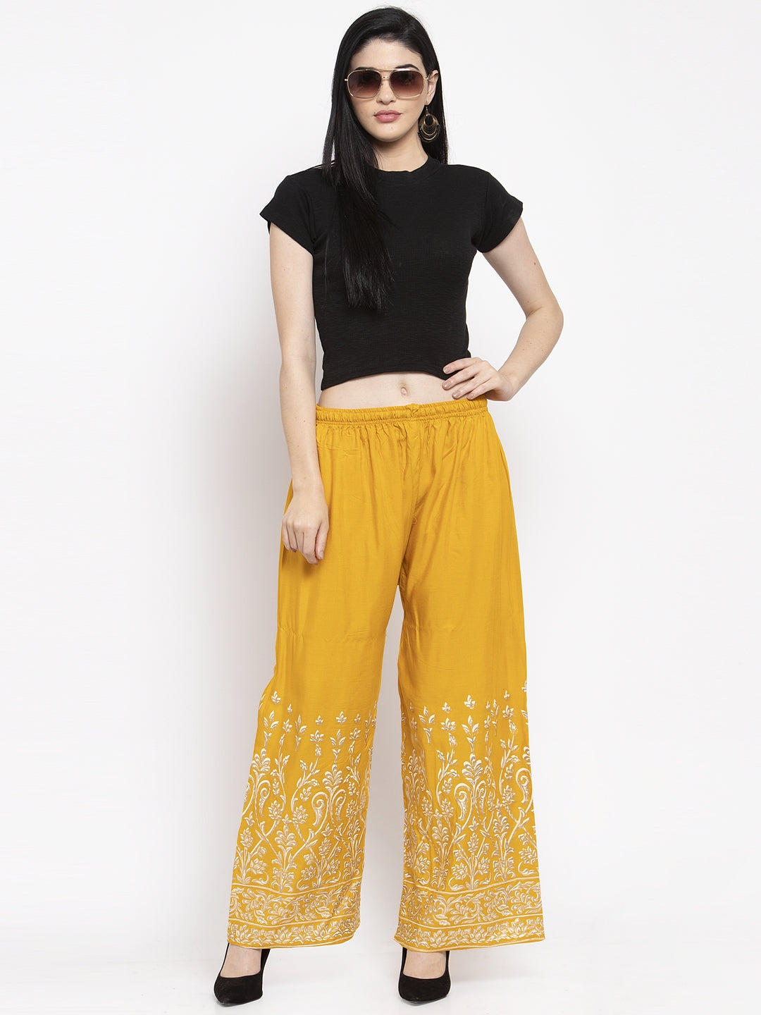 Women's Mustard Printed Rayon Palazzo