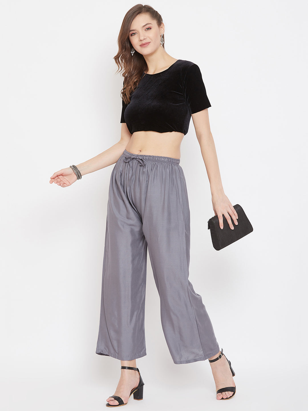 Women's Grey Straight Solid Palazzo