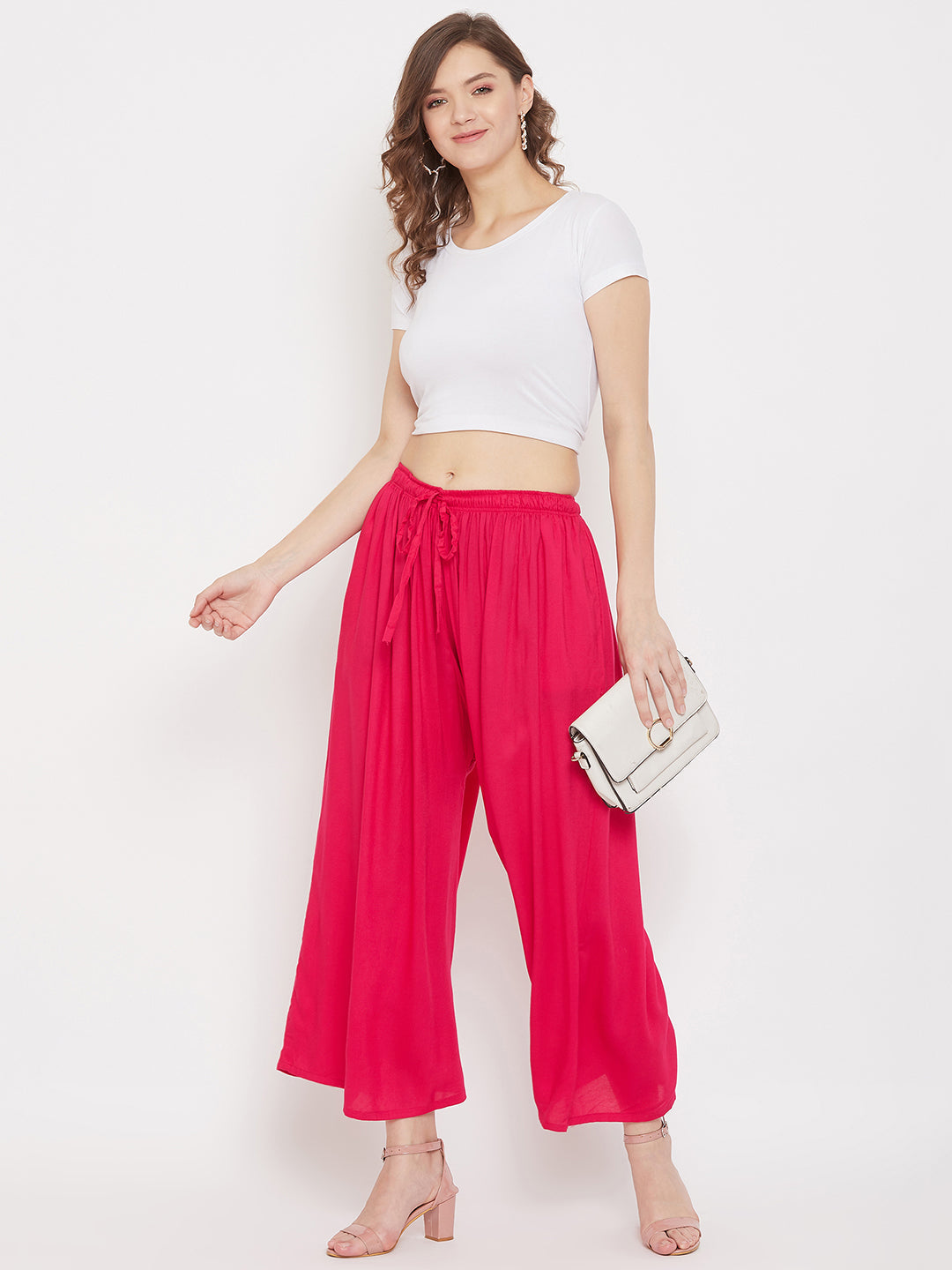 Women's Magenta Flared Solid Sharara