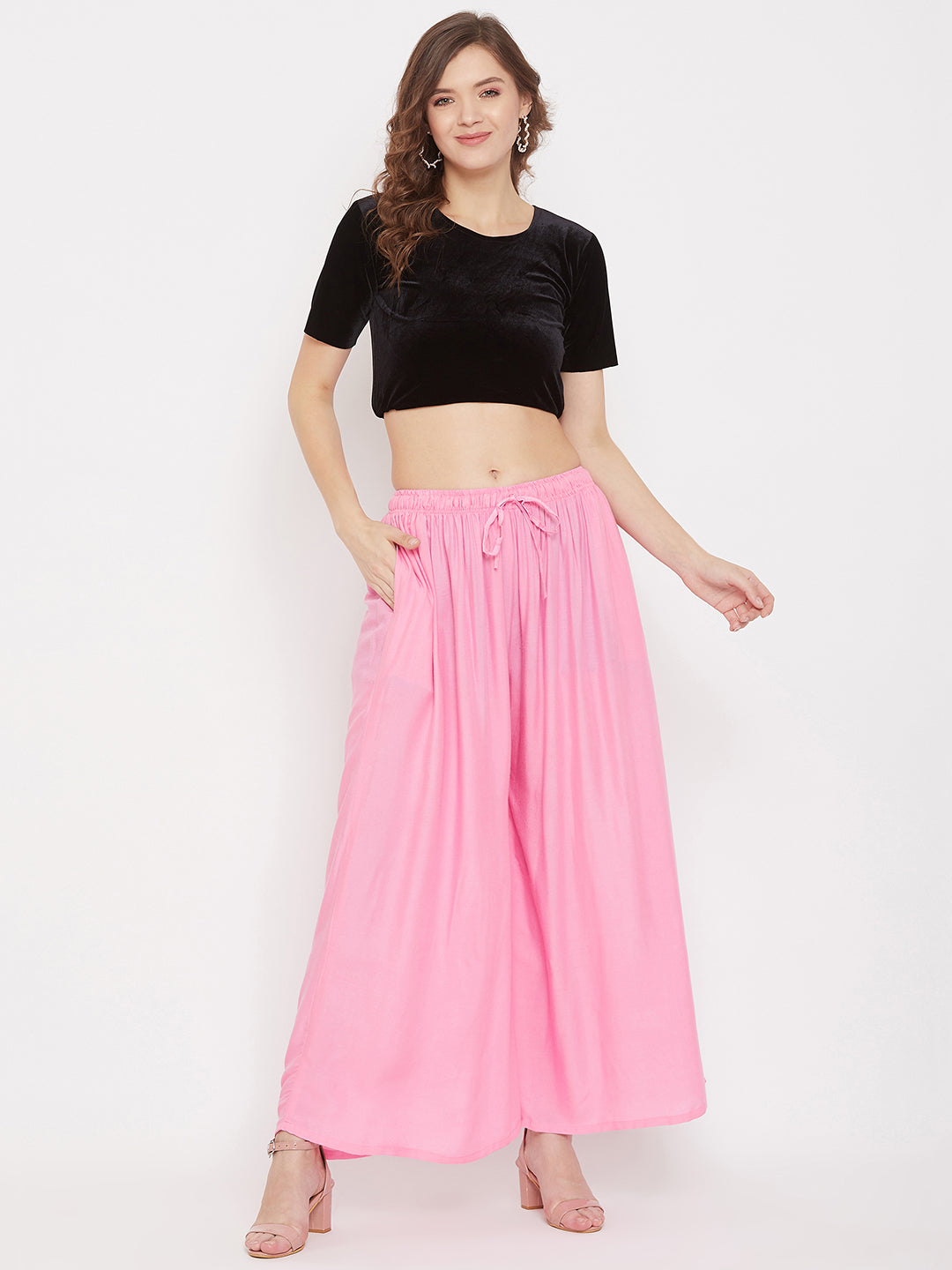 Women's Baby Pink Flared Solid Sharara
