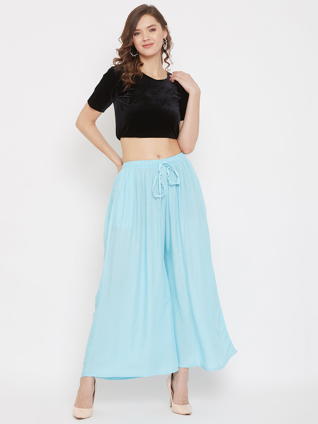 Women's Sky Blue Flared Solid Sharara