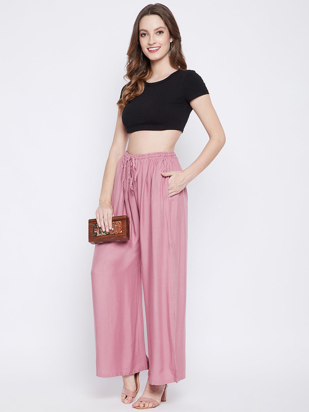 Women's Light Pink Solid Rayon Sharara