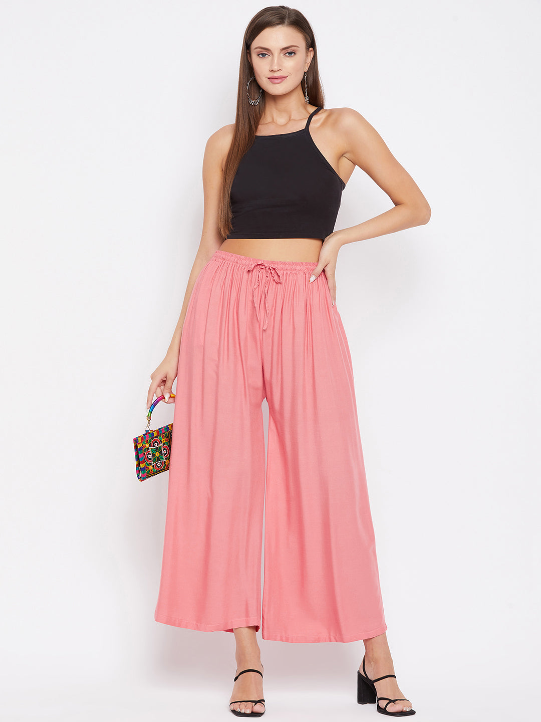 Women's Peach Solid Rayon Sharara