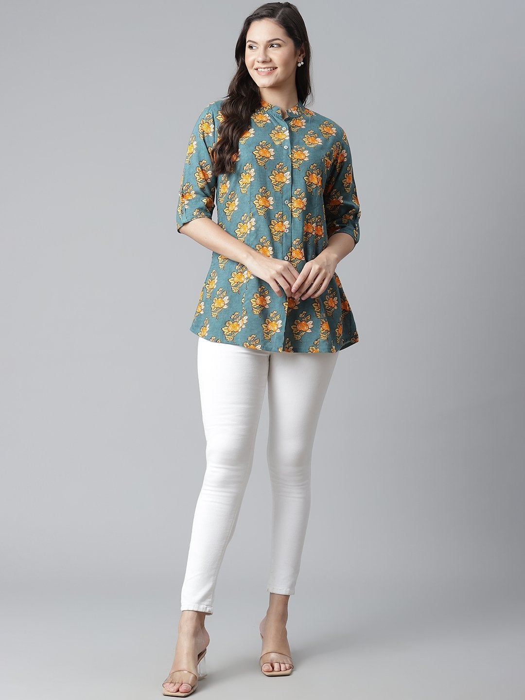 Women's Sea Green Rayon Printed Top