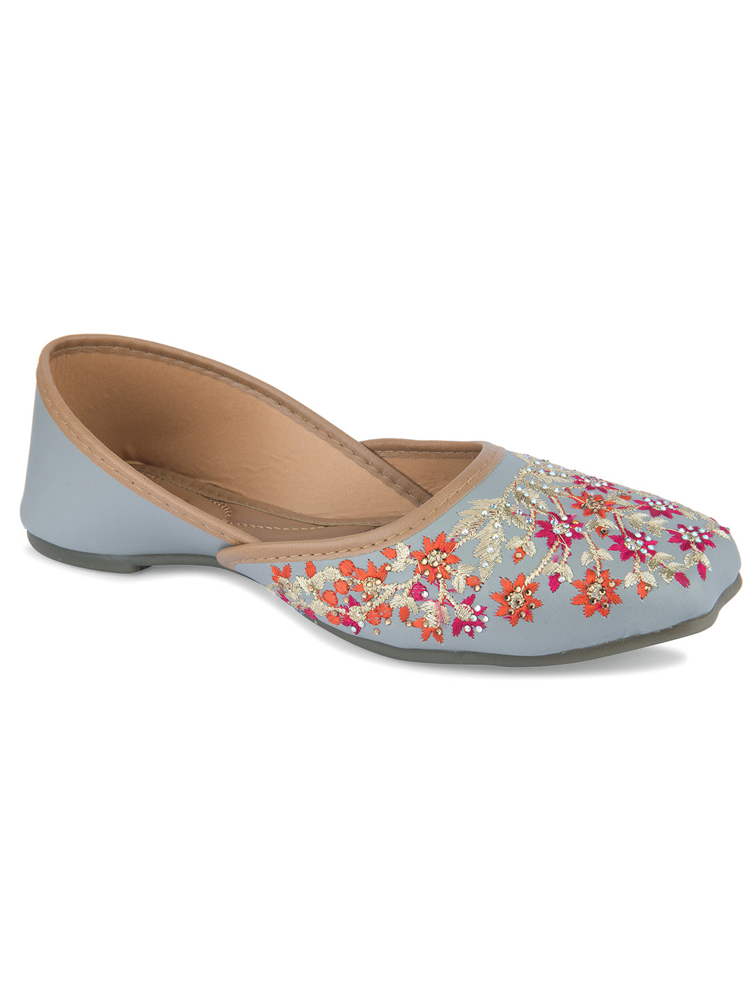 Women's Grey Handcrafted Stone Work Indian Ethnic Comfort Footwear