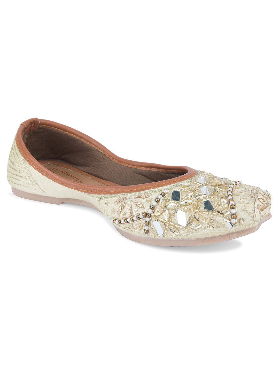Women's White Designer Dabka Indian Ethnic Comfort Footwear