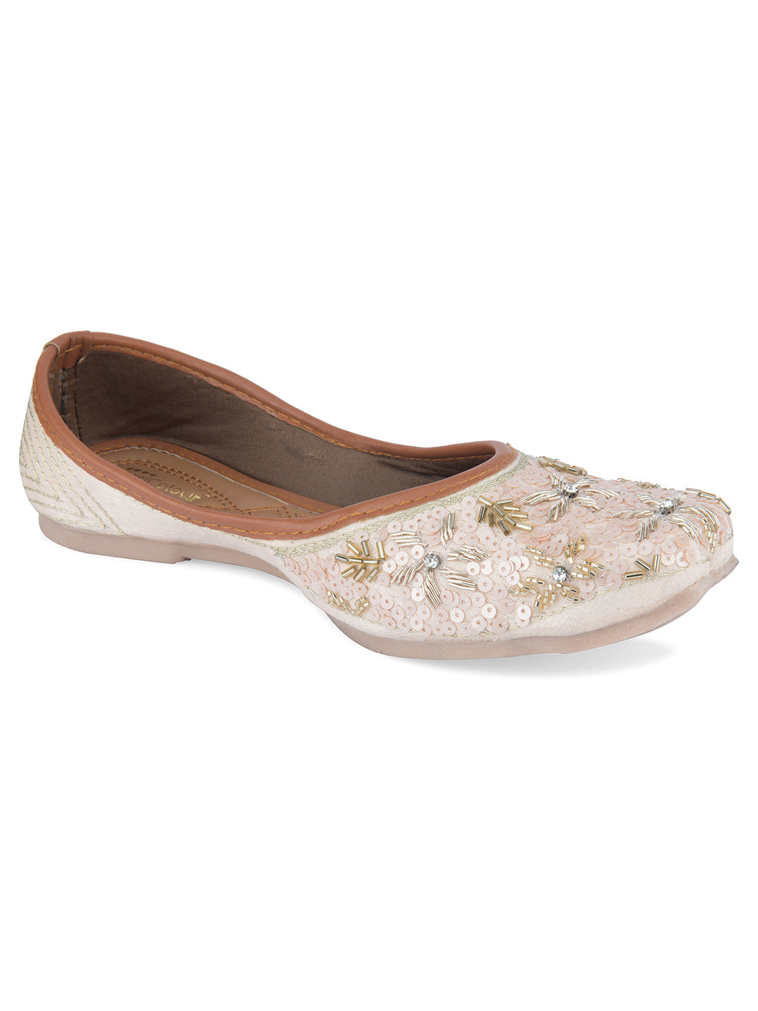 Women's Baby Pink Designer Dabka Indian Ethnic Comfort Footwear