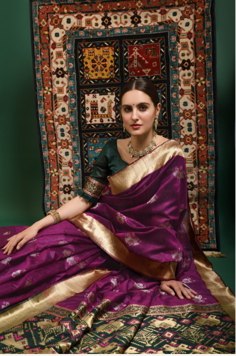 Women's Blue Tussar Silk Zari Woven Saree With Blouse