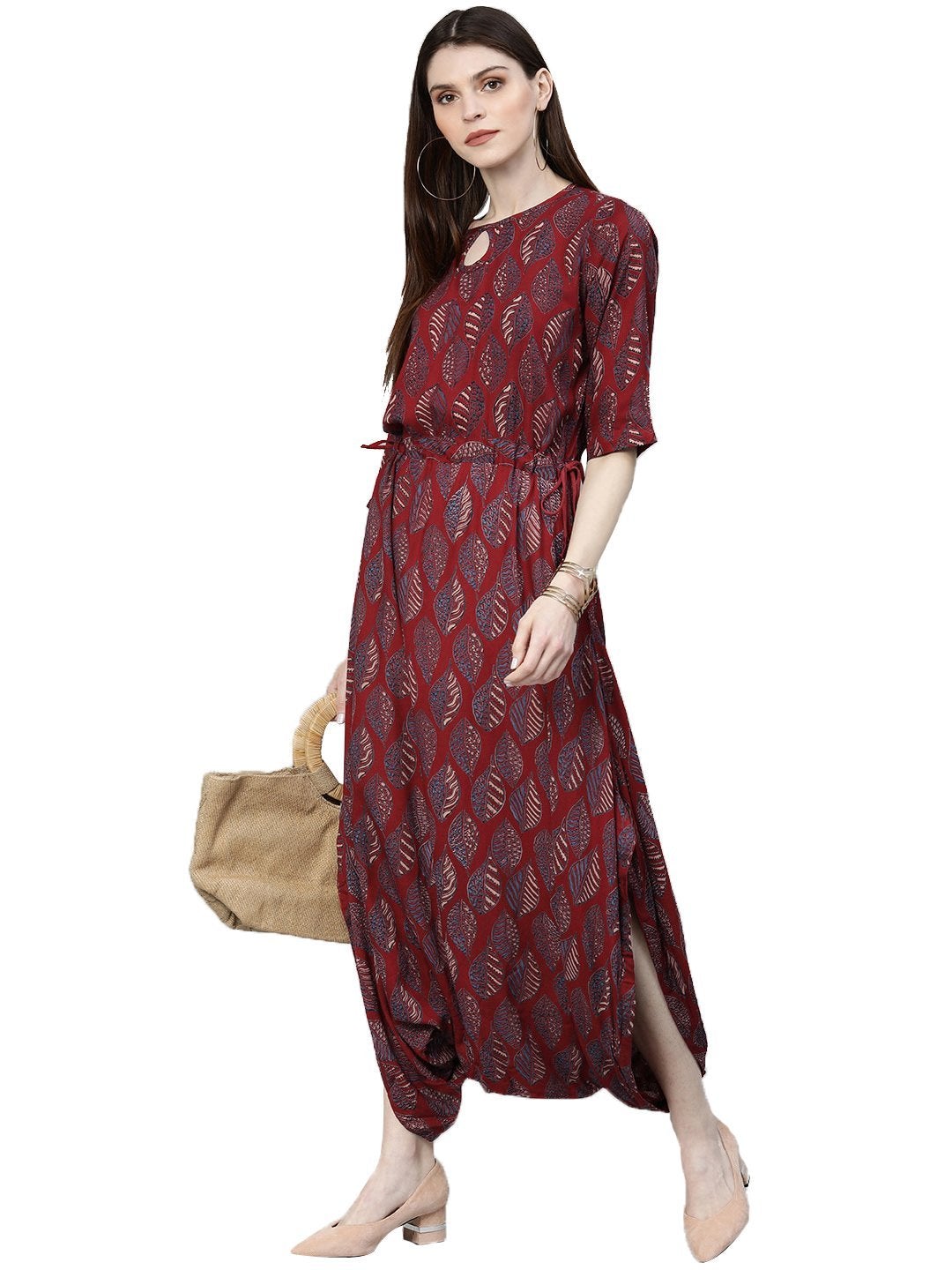 Women's Maroon Rayon Jumpsuit