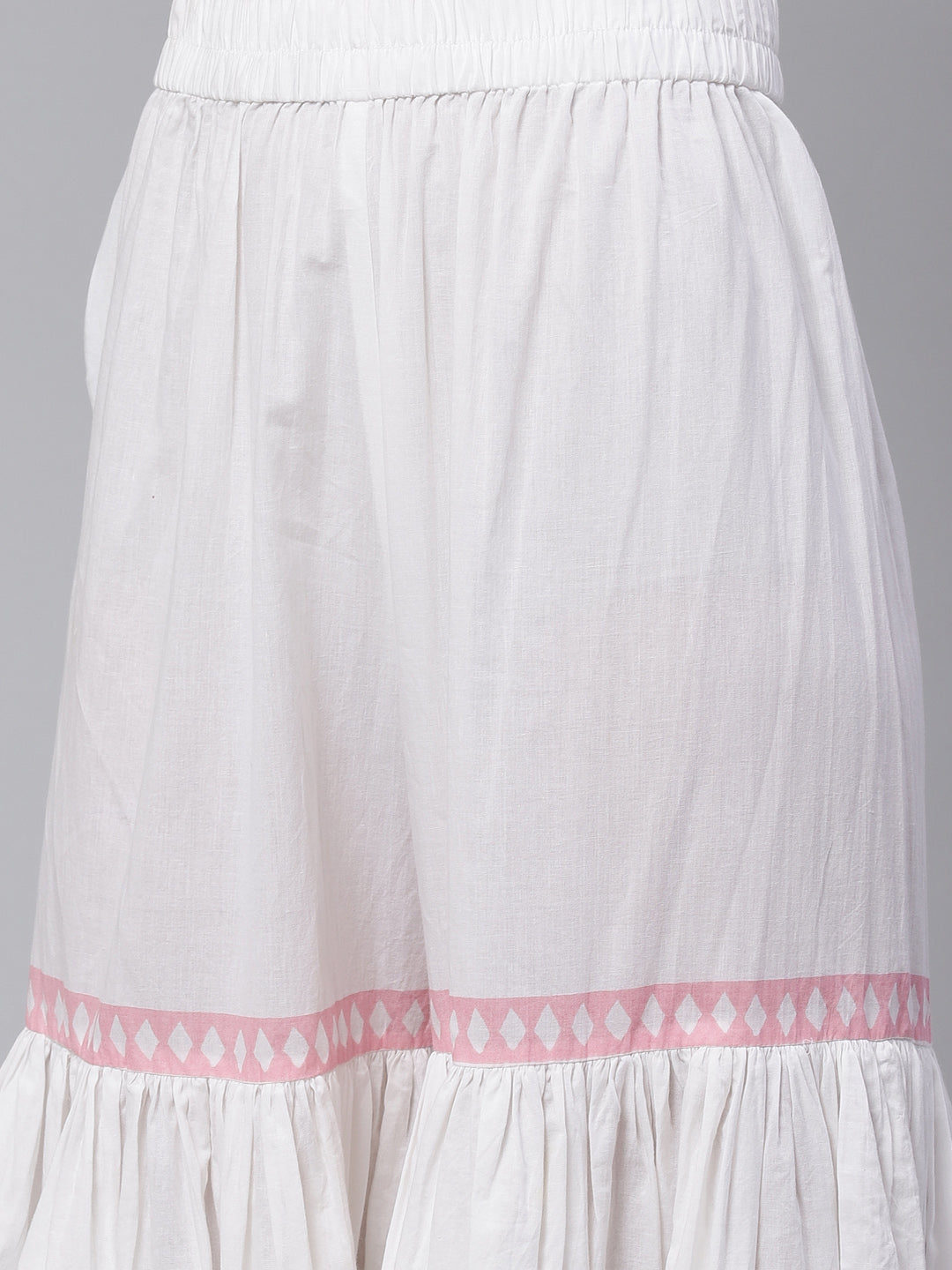 Women's White Cotton Kurti Sharara With Kota Dori Dupatt