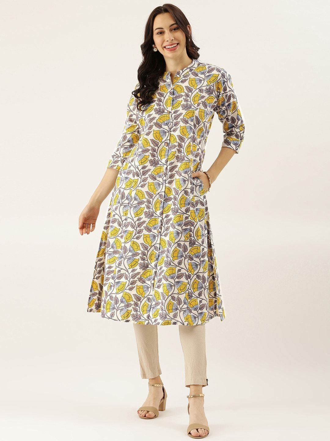 Women's White Printed Cotton Kurta