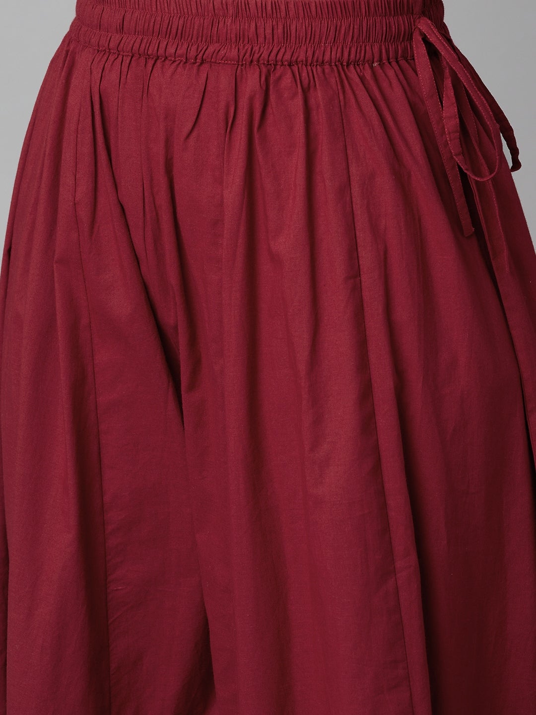 Women's Maroon Cotton Kurta Palazzo Set With Net Dupatta