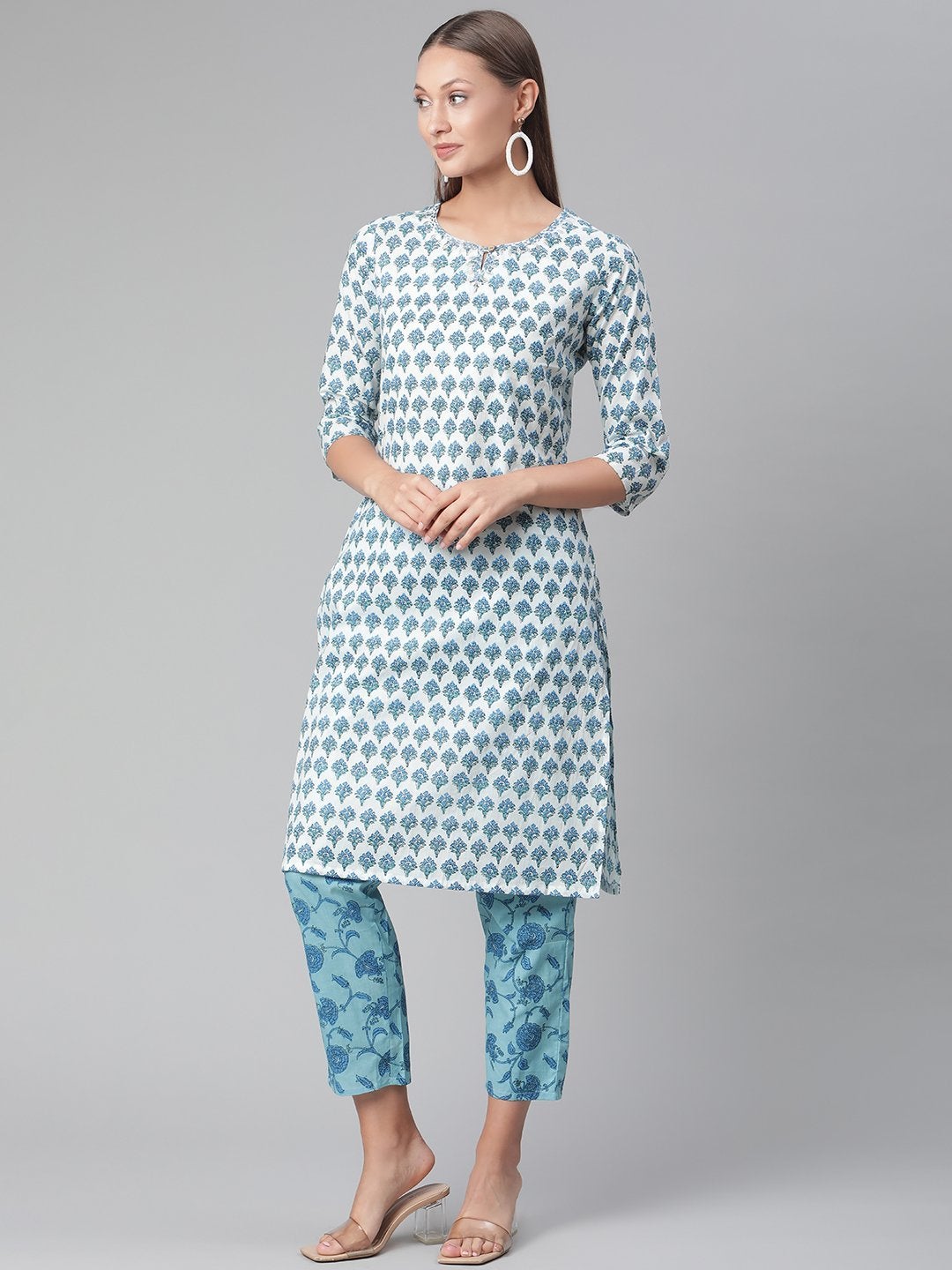 Women's White Cotton Kurta Pant Set