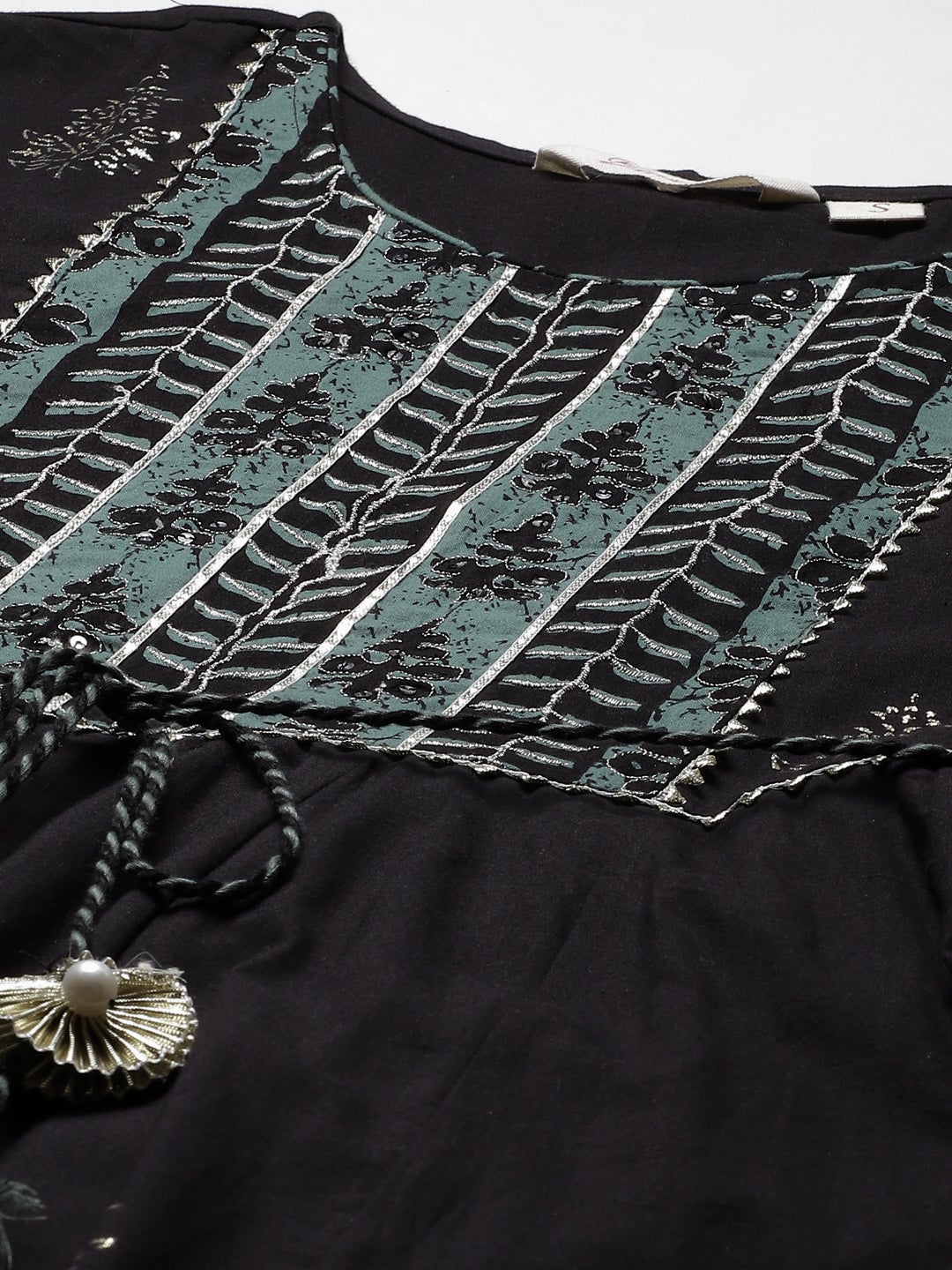 Women's Black Cotton Anarkali Kurta Pant Set With Dupatt