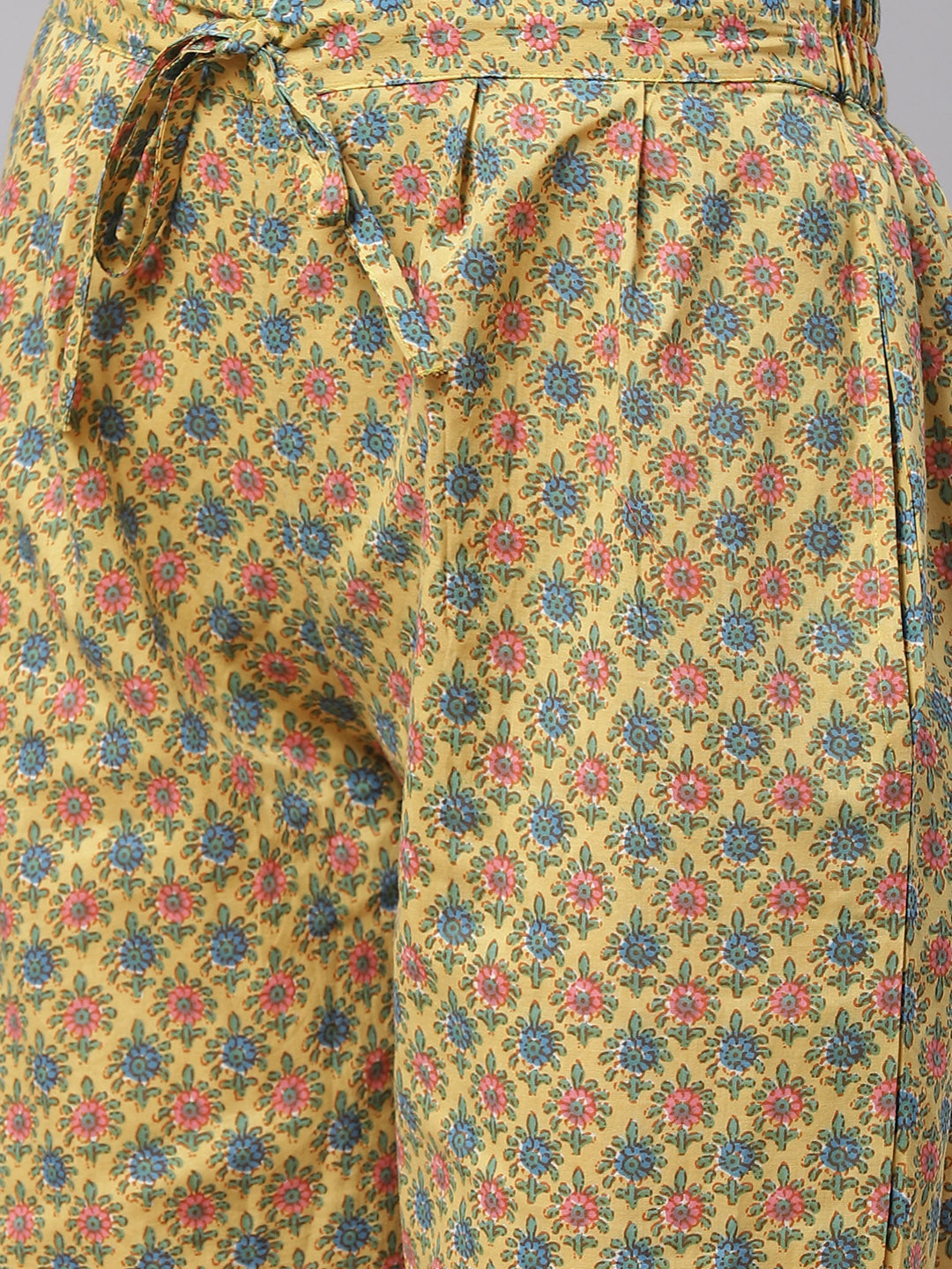 Women's Yellow Floral Anarkali Pant Set With Dupatt