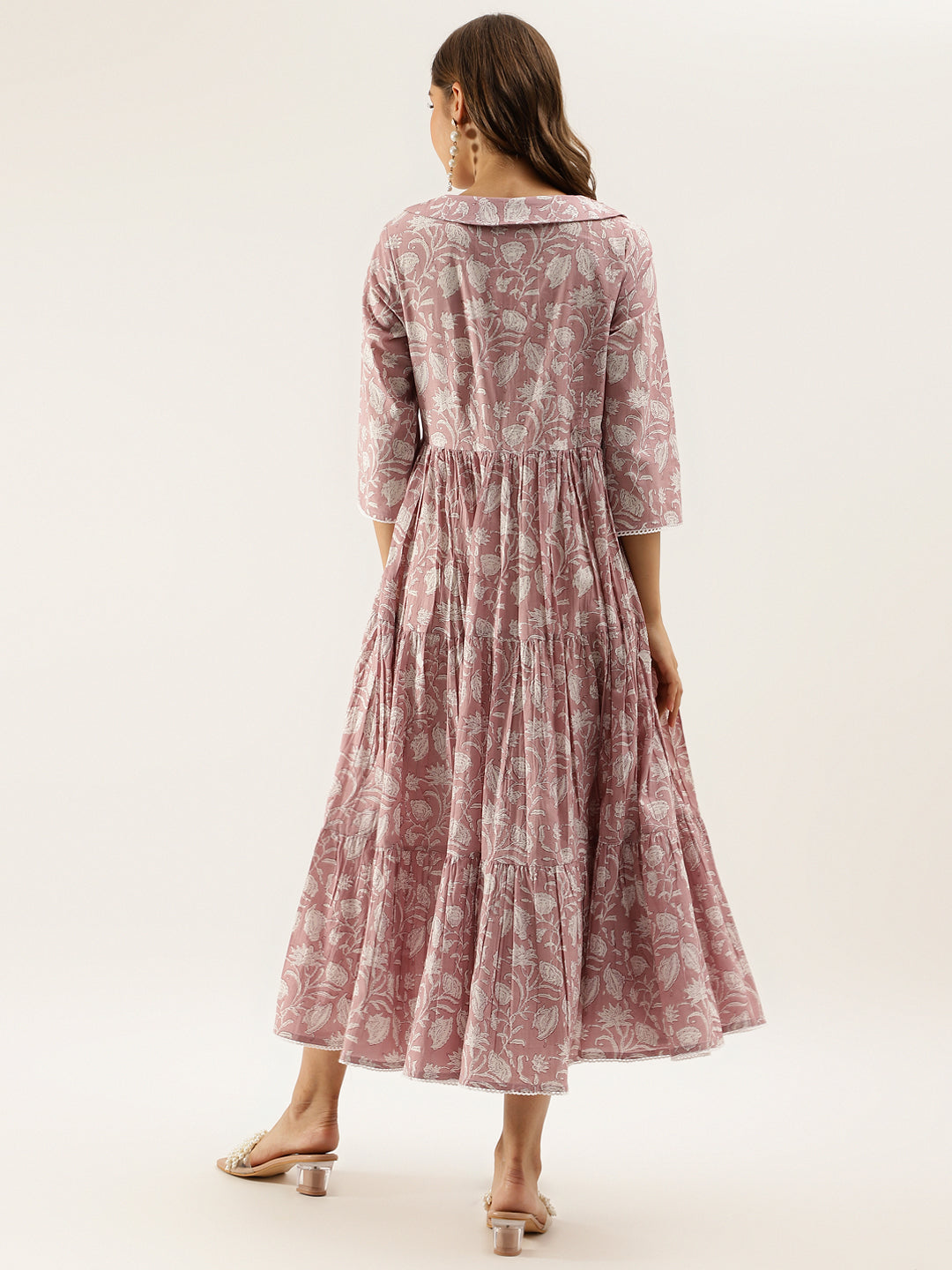 Women's Lavender Floral Printed Cotton Ethnic Dress