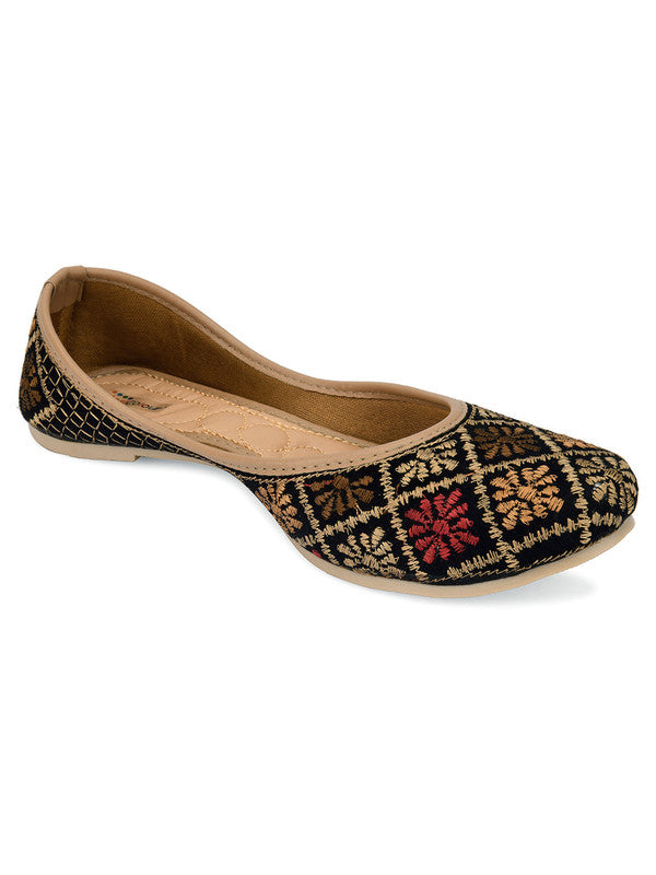 Women's Black Embroidered Indian Handcrafted Ethnic Comfort Footwear