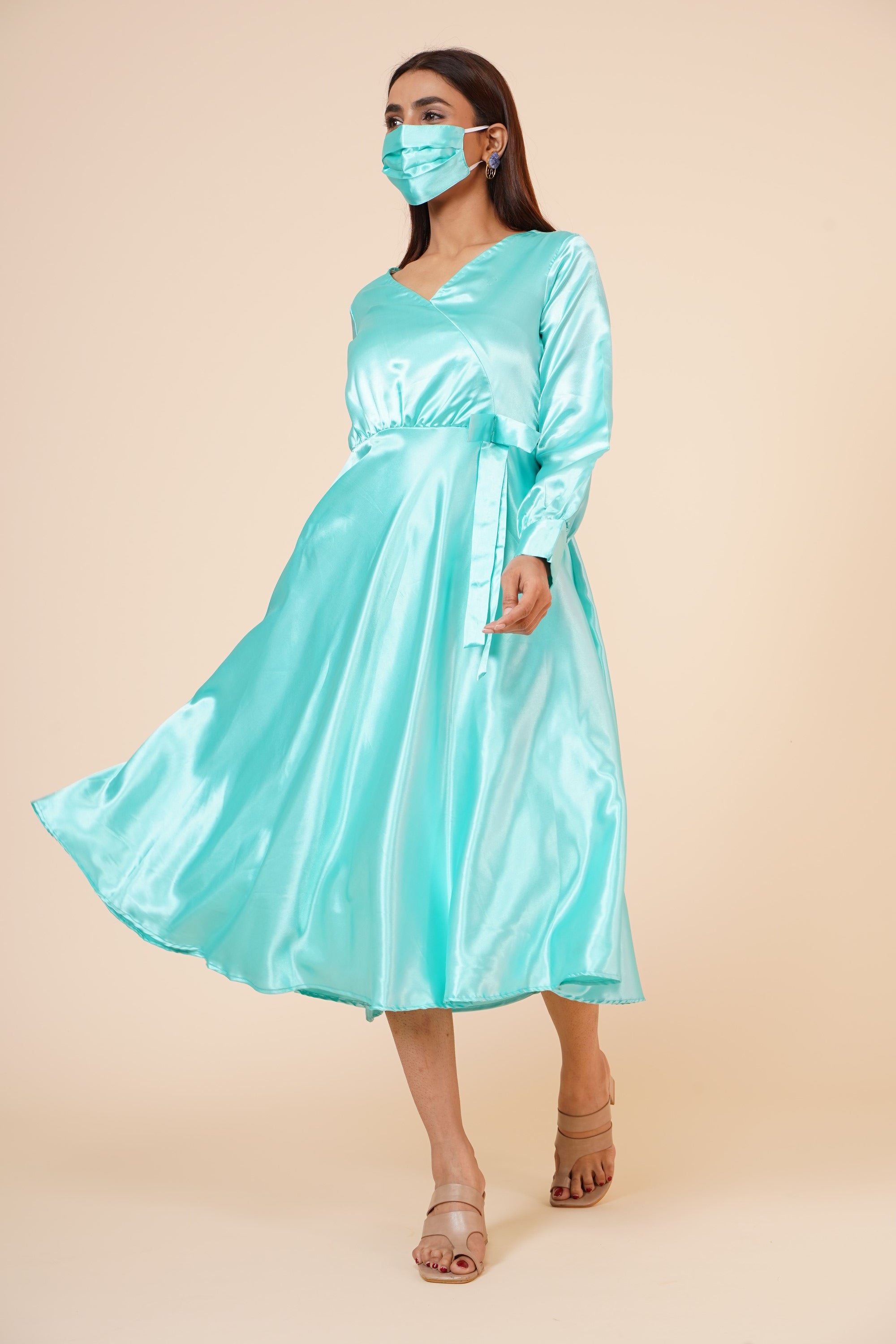 empire line wrap dress Amidoa Womens Solid Color Chiffon Dress V Neck Short Sleeve Wrap Dress Empire Waist Maxi Dress Elegant Swing Dress Evening Party