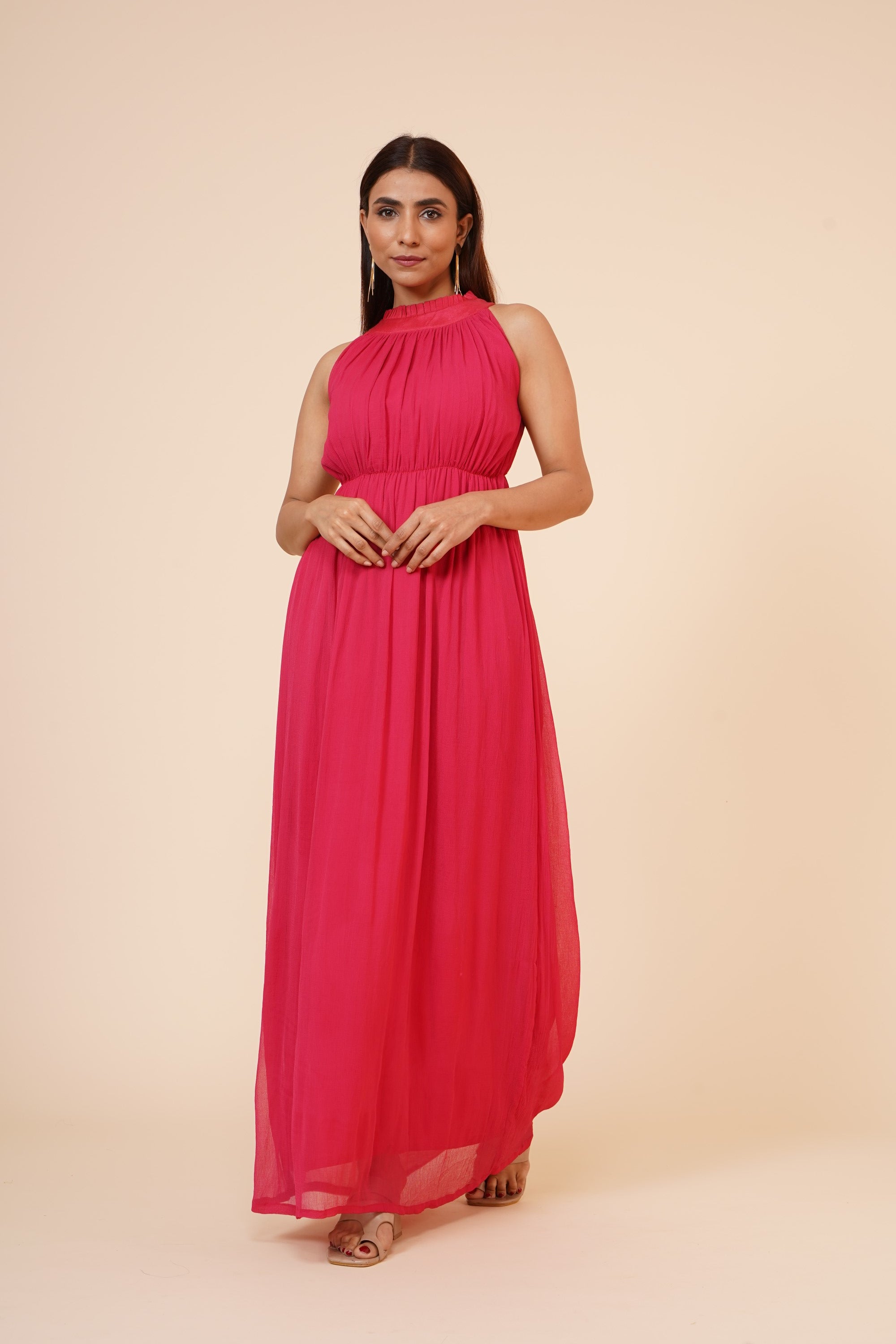 Women's Drape Chiffon Dress In Cherry Red